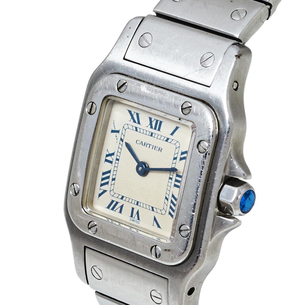 Cartier White Stainless Steel Santos Galbee 9057930 Women's Wristwatch 24MM 2