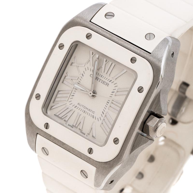 Cartier White Stainless Steel Santos Women's Wristwatch 33 mm 1
