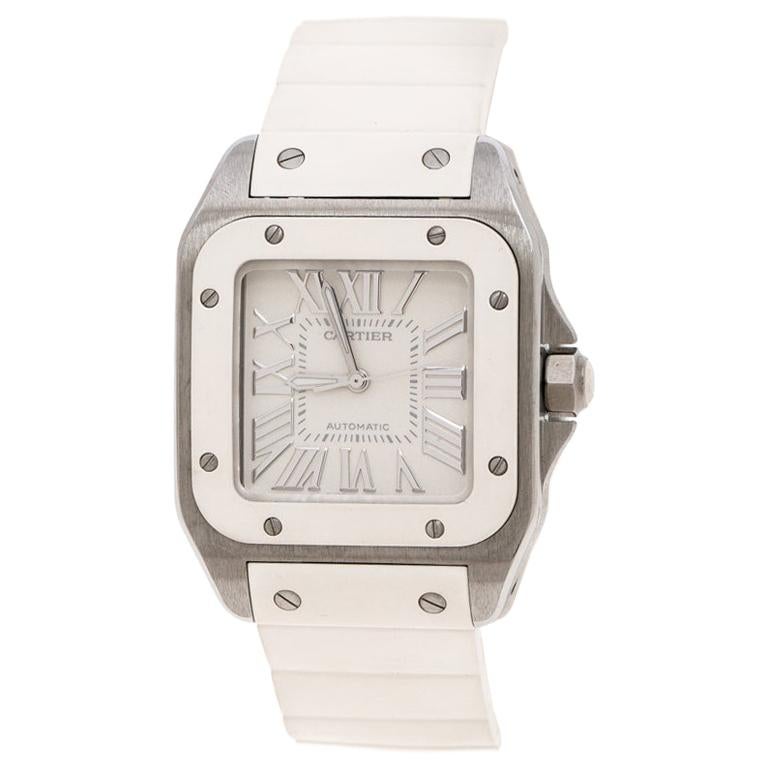 Cartier White Stainless Steel Santos Women's Wristwatch 33 mm