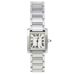 Cartier Weiß Edelstahl Tank Francaise 2384 Damenarmbanduhr 20 mm