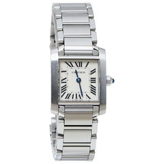 Cartier White Stainless Steel Tank Francaise 3217 Women's Wristwatch 20 mm