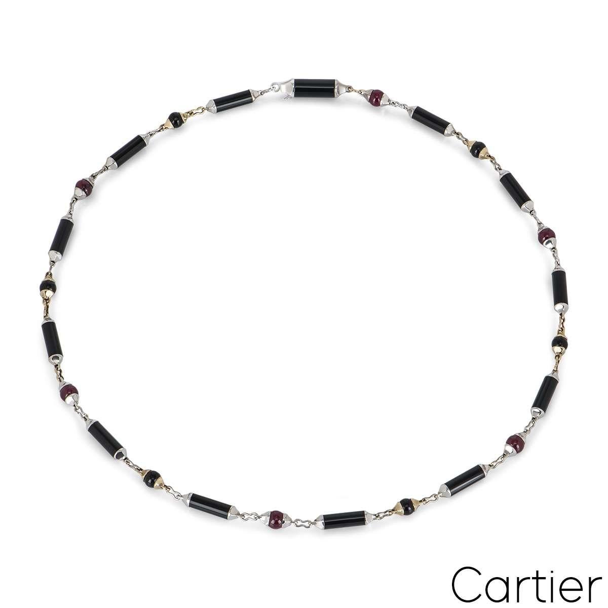 Cartier Halskette Le Baiser Du Dragon, Weiß- und Gelbgold Onyx & Rubin (Cabochon) im Angebot