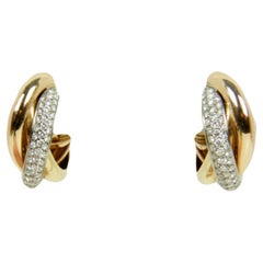Cartier White/ Yellow & Rose 18k Gold Trinity Hoop Earrings w/ Diamonds