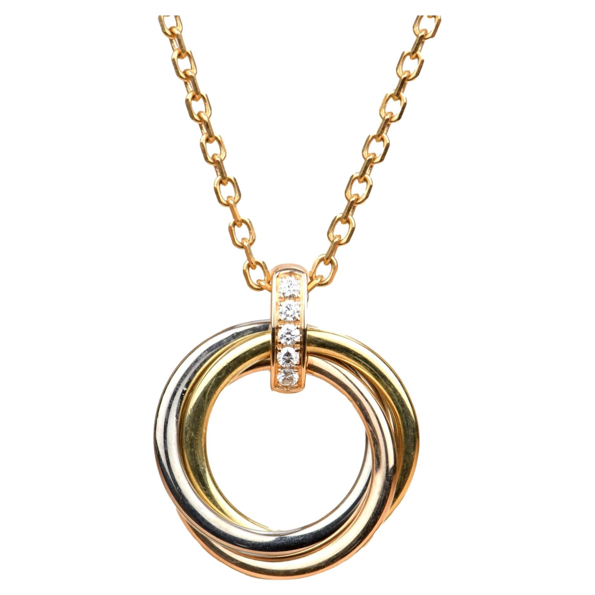Cartier White, Yellow, Rose Gold and Diamond Trinity Pendant Necklace