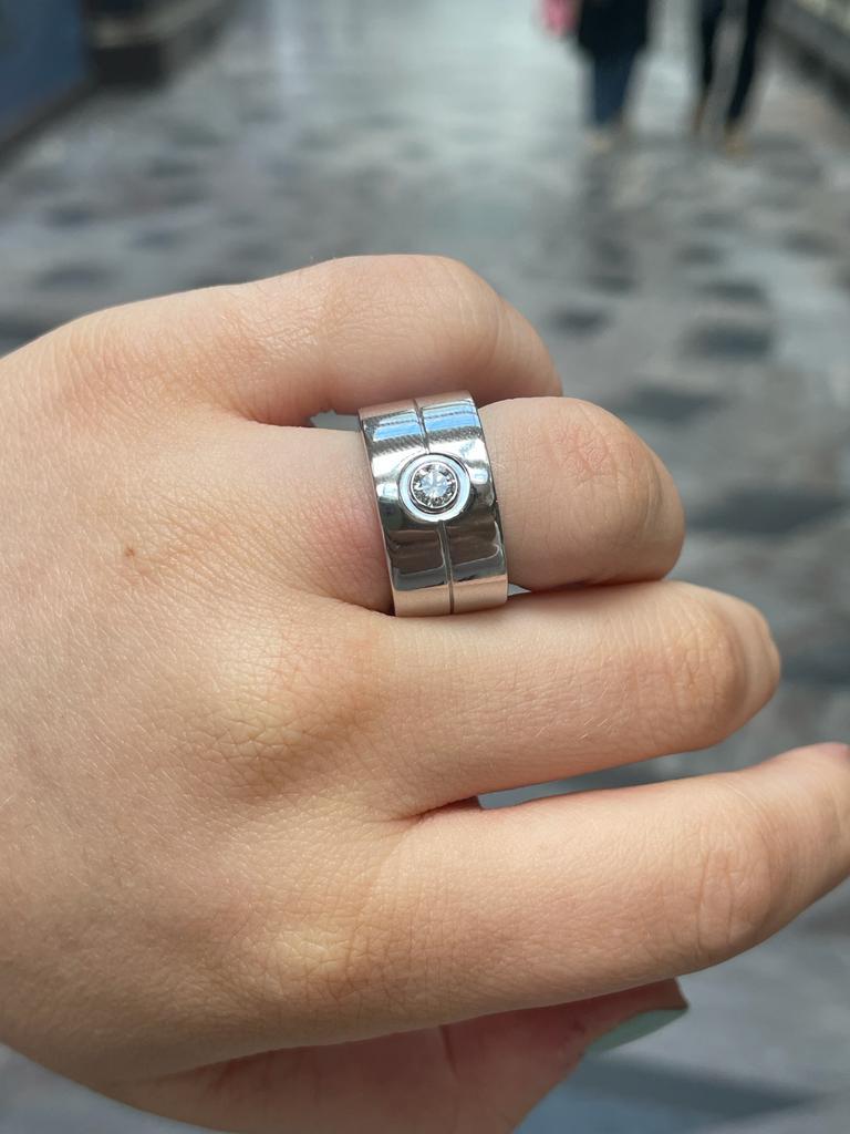 Cartier Wide Love 18 Karat White Gold Diamond Ring For Sale at