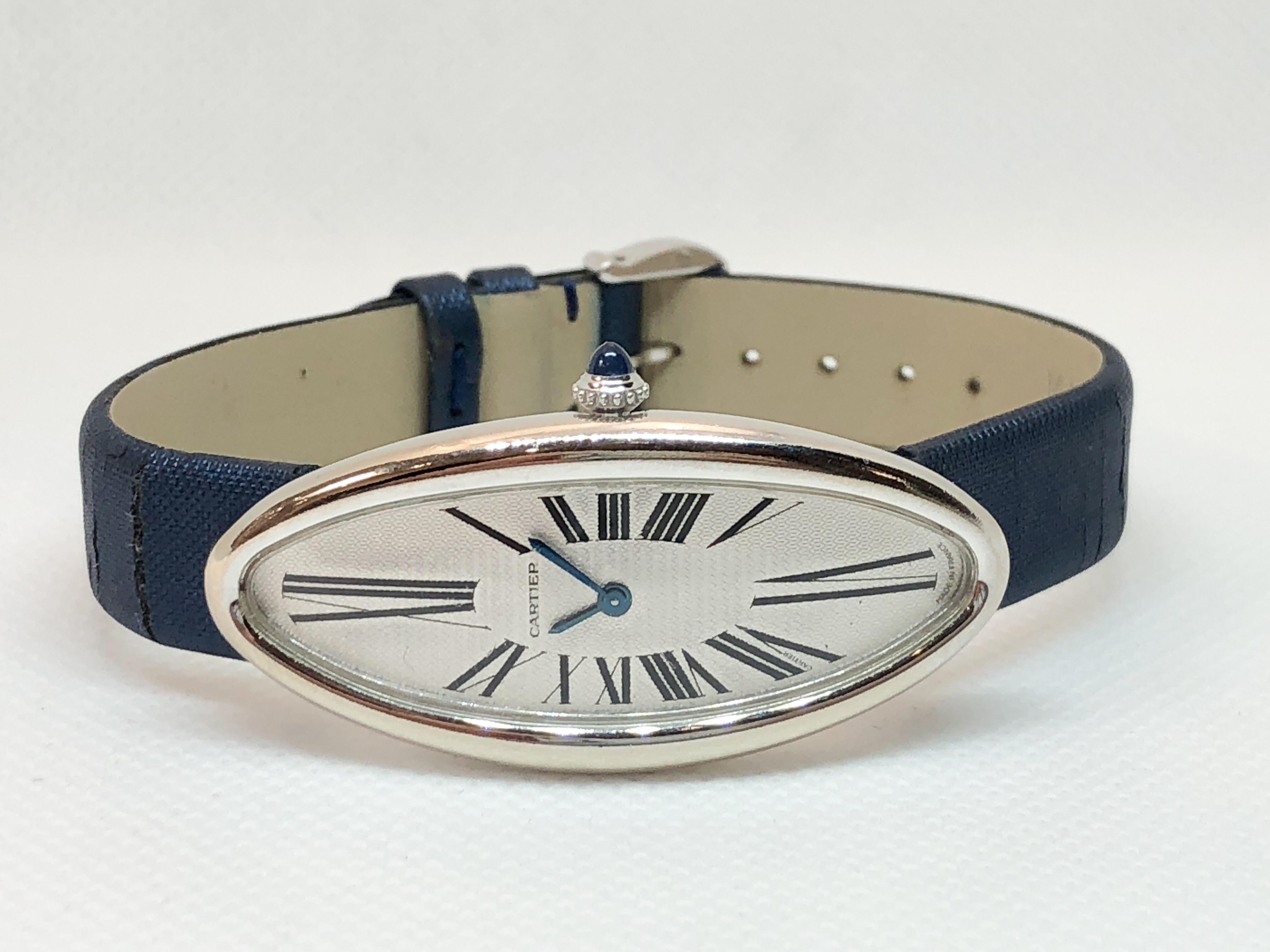Cartier Women's Baignoire Allongee 18 Karat White Gold Mechanical Watch In Good Condition In Carmel-by-the-Sea, CA