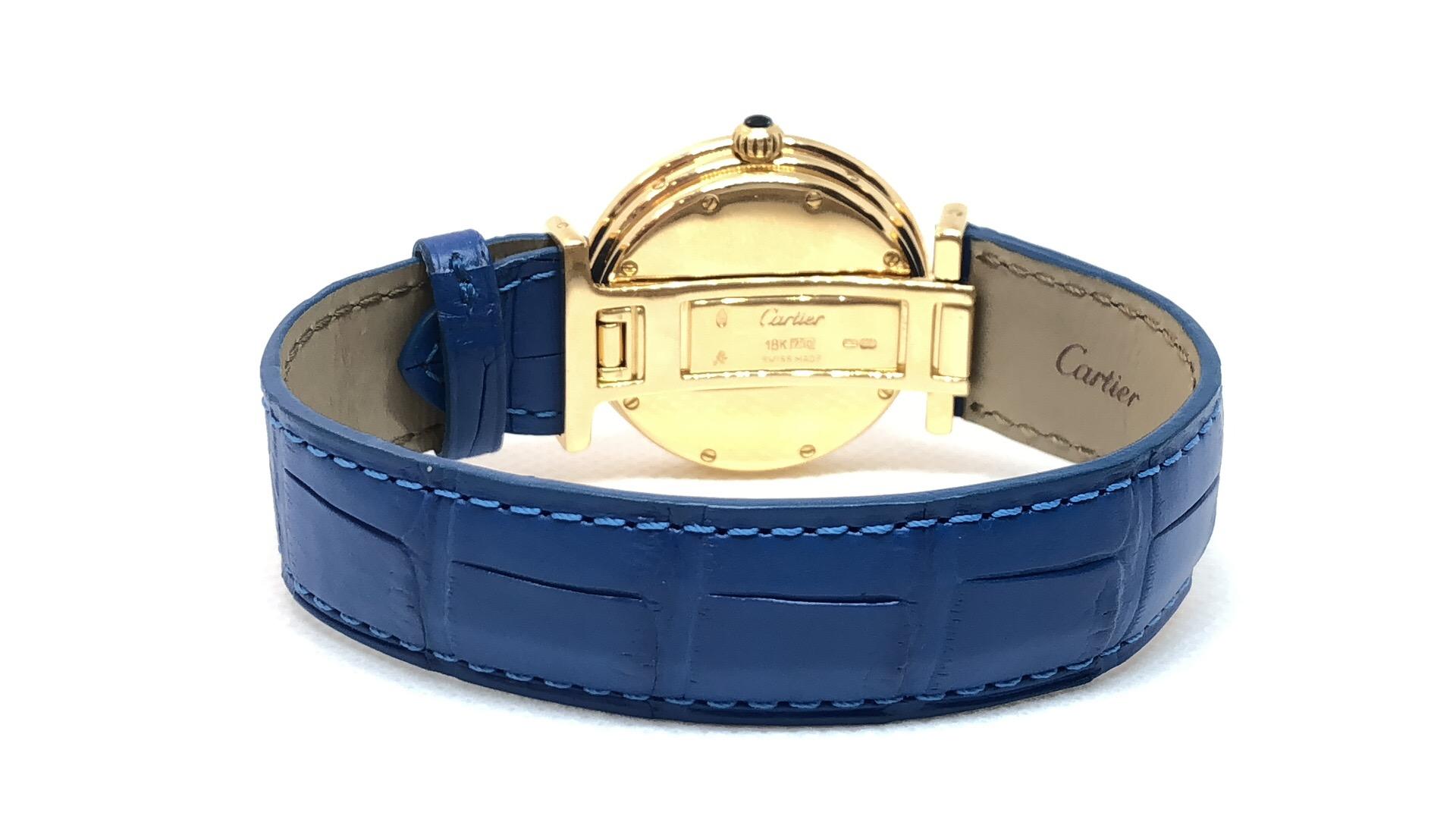 Cartier Women's Blue Bi-Plan 18 Karat Yellow Gold Vendome Mechanical Watch In Excellent Condition In Carmel-by-the-Sea, CA