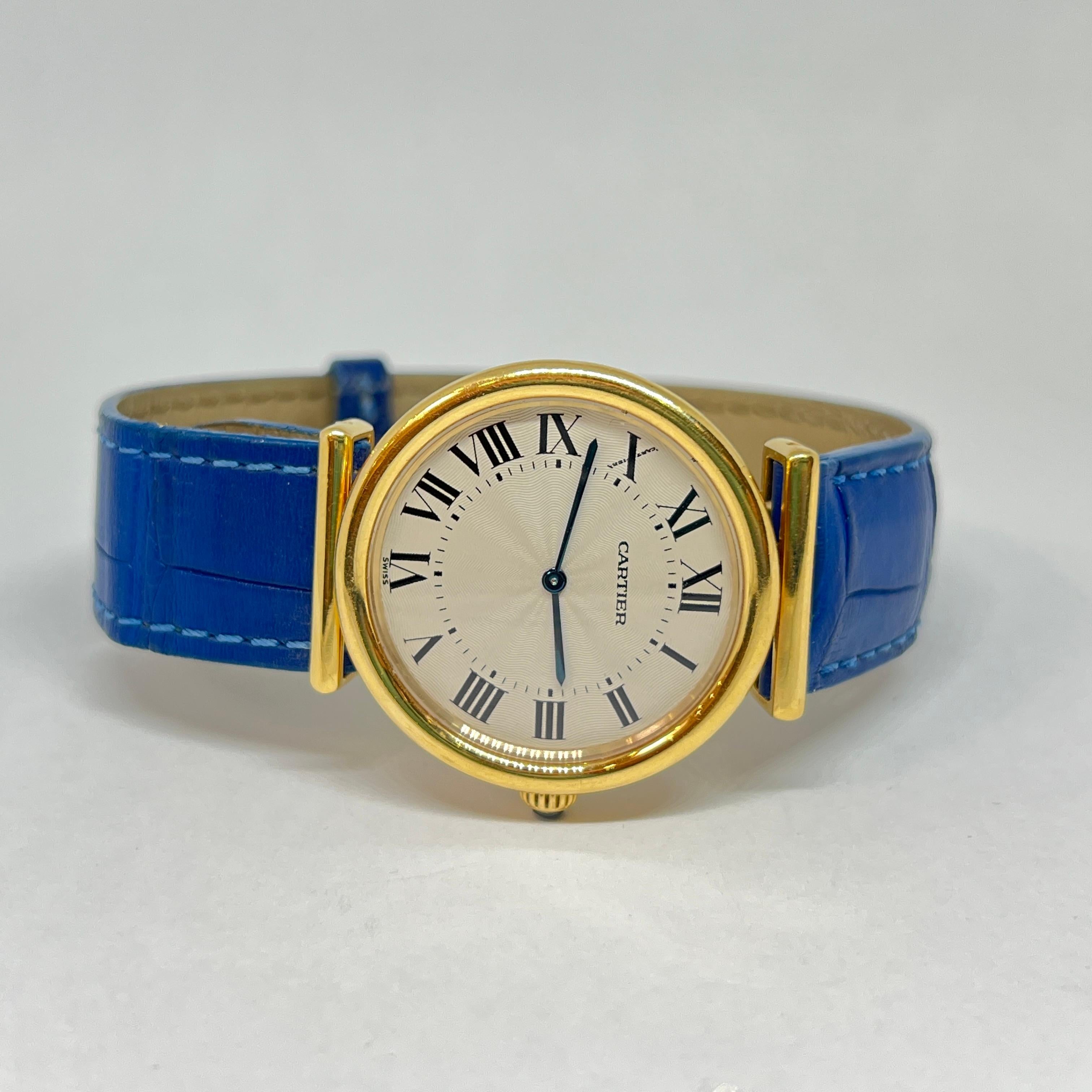 Cartier Women's Blue Bi-Plan 18 Karat Yellow Gold Vendome Mechanical Watch 5