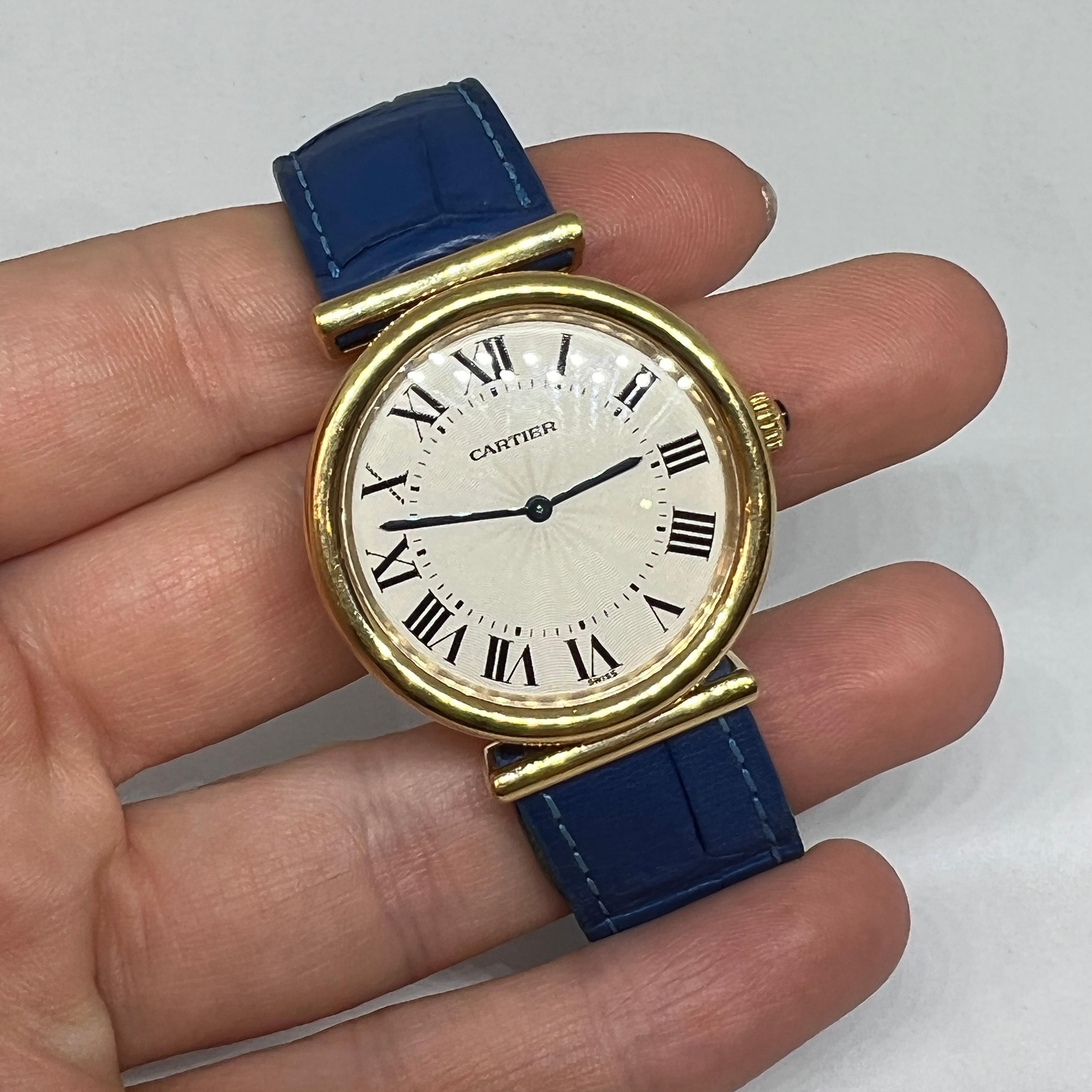 Cartier Women's Blue Bi-Plan 18 Karat Yellow Gold Vendome Mechanical Watch 6