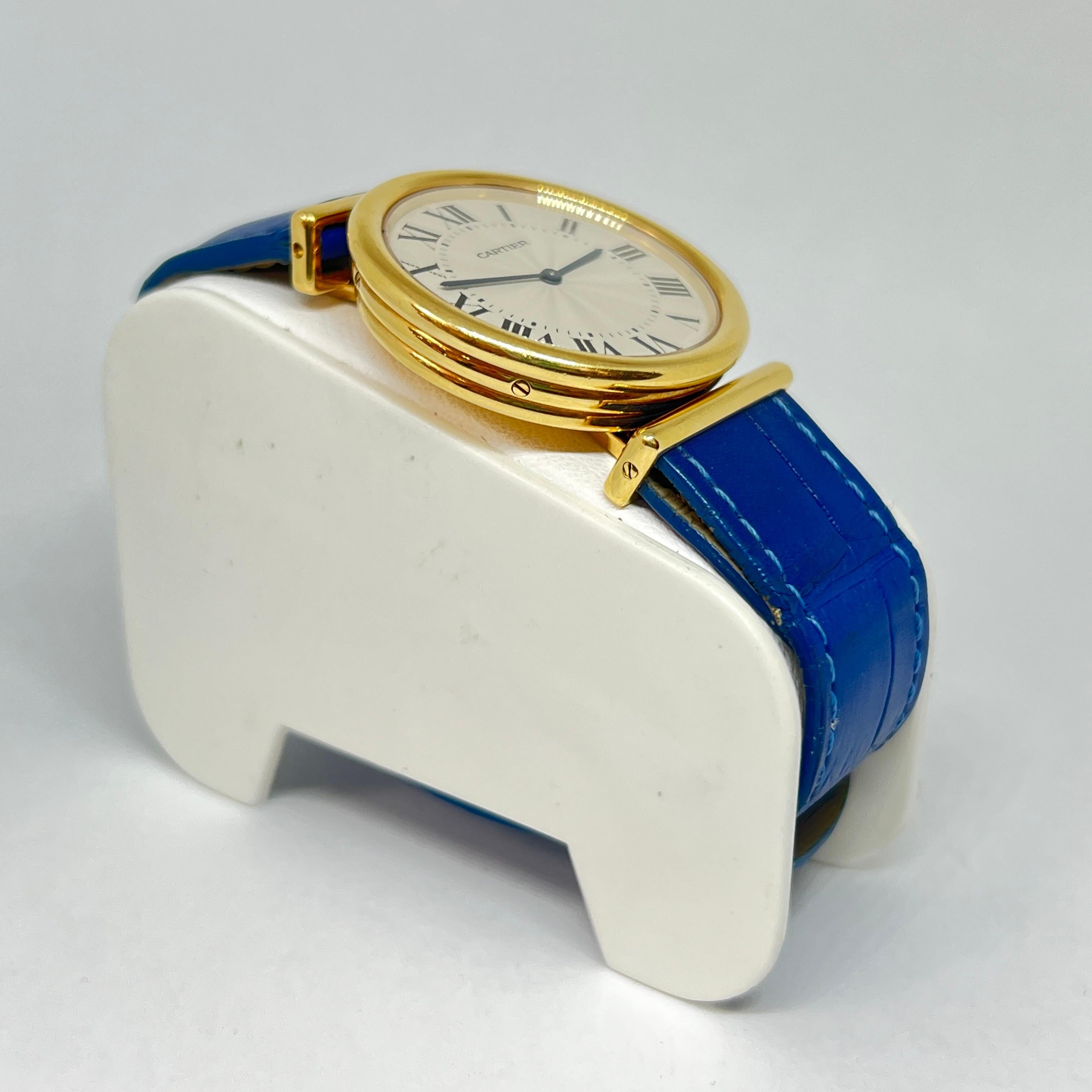 Cartier Women's Blue Bi-Plan 18 Karat Yellow Gold Vendome Mechanical Watch 3