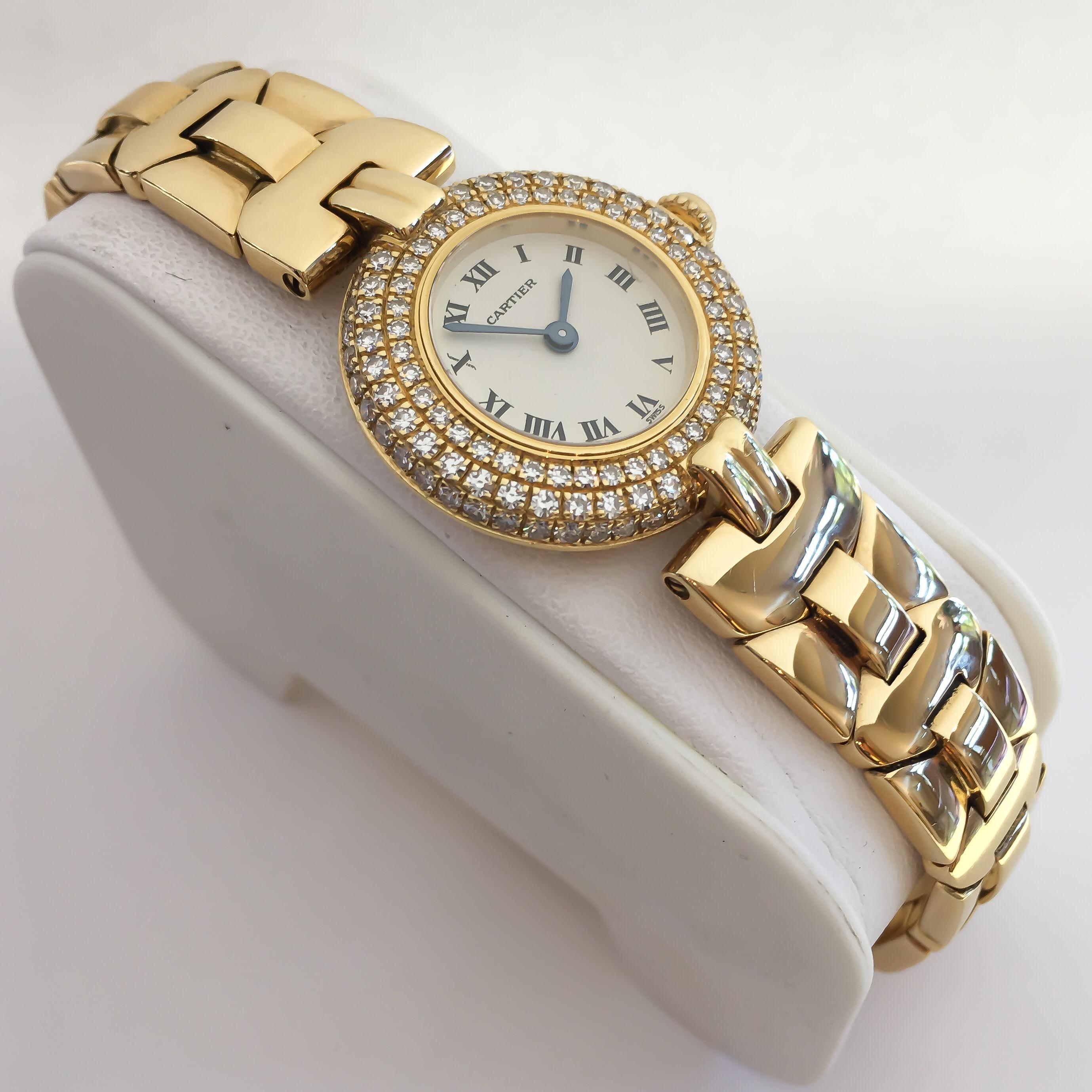 Round Cut Cartier Women's Colisee 18 Karat Yellow Gold Diamond Case and Crown Watch