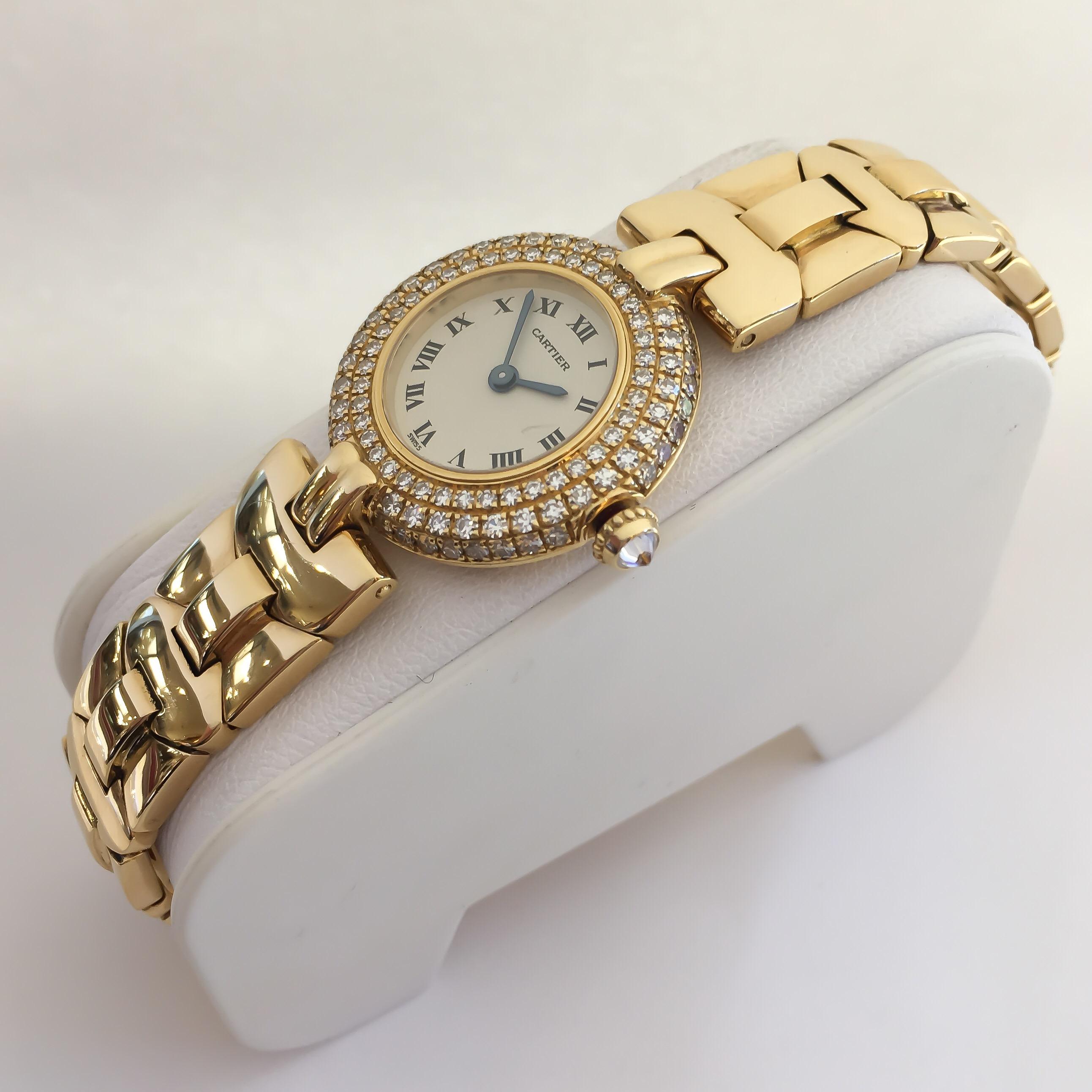 Cartier Women's Colisee 18 Karat Yellow Gold Diamond Case and Crown Watch In Excellent Condition In Carmel-by-the-Sea, CA