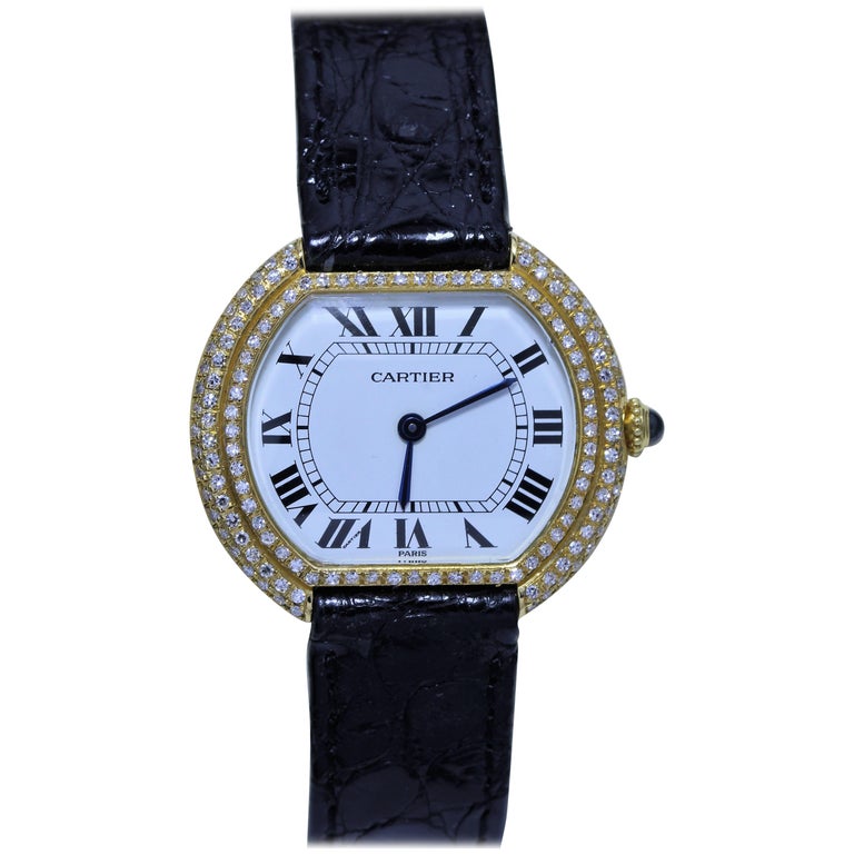 Cartier Women's Wristwatch with Diamond Studded Bezel at 1stDibs