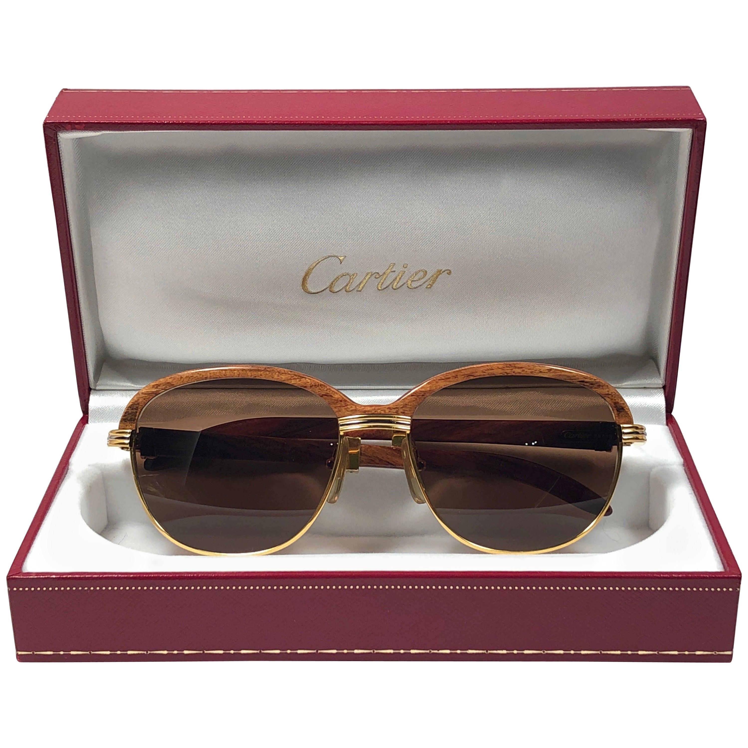 Malmaison Precious Light Wood and Gold 54mm Sunglasses For Sale at