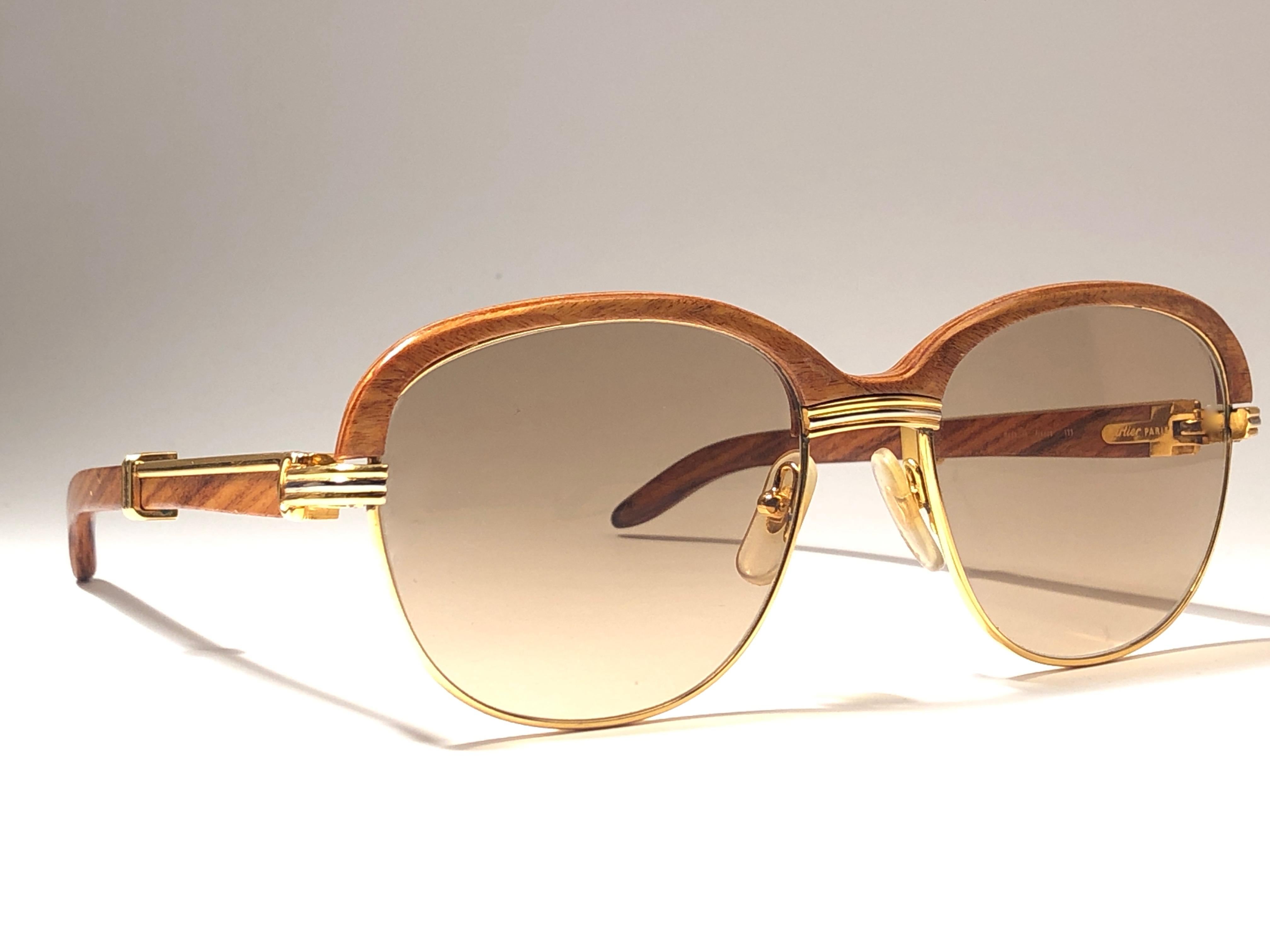 Brown Cartier Wood Malmaison Precious Light Wood and Gold 56mm Sunglasses 