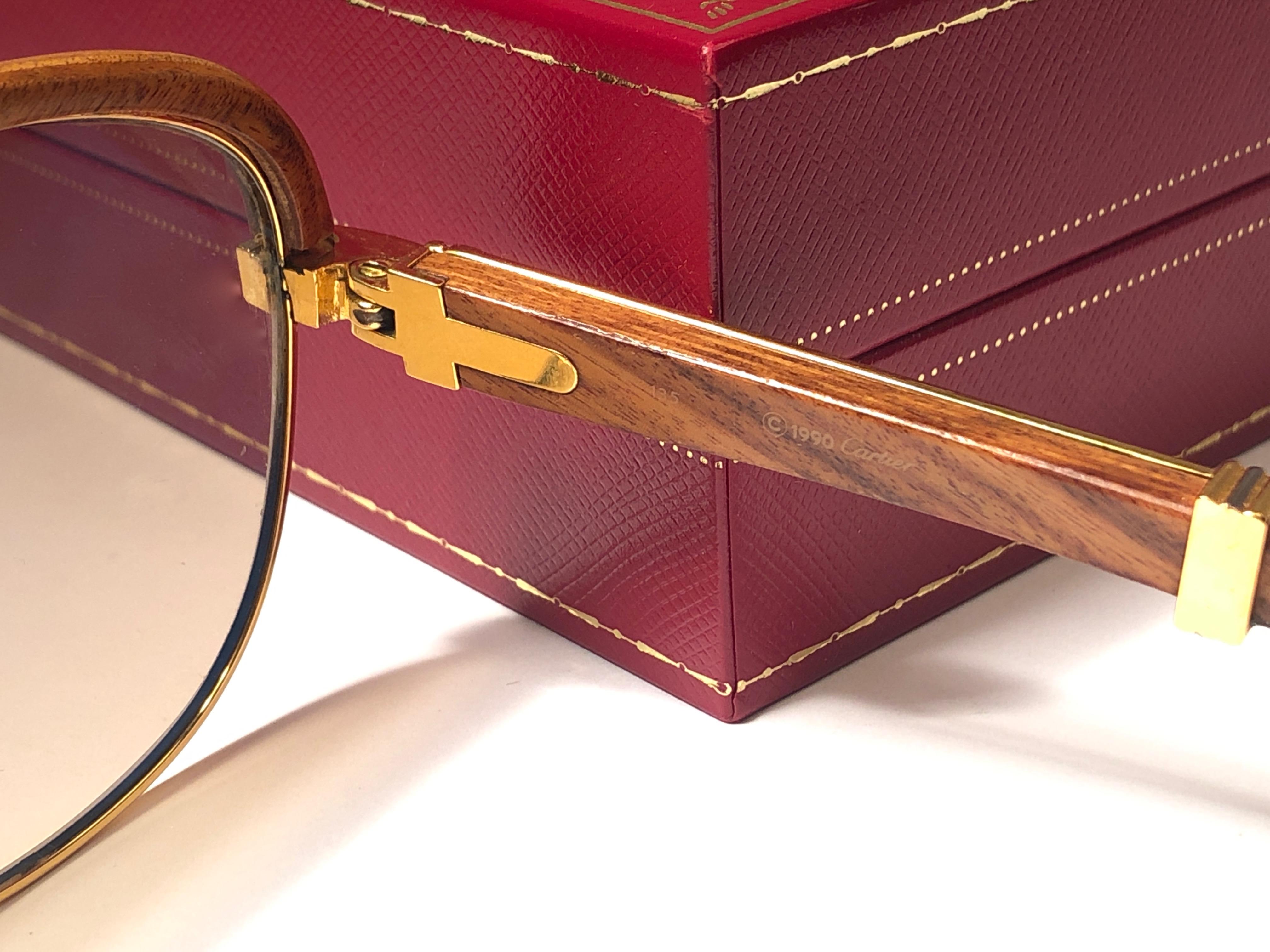 Women's or Men's Cartier Wood Malmaison Precious Light Wood and Gold 56mm Sunglasses 