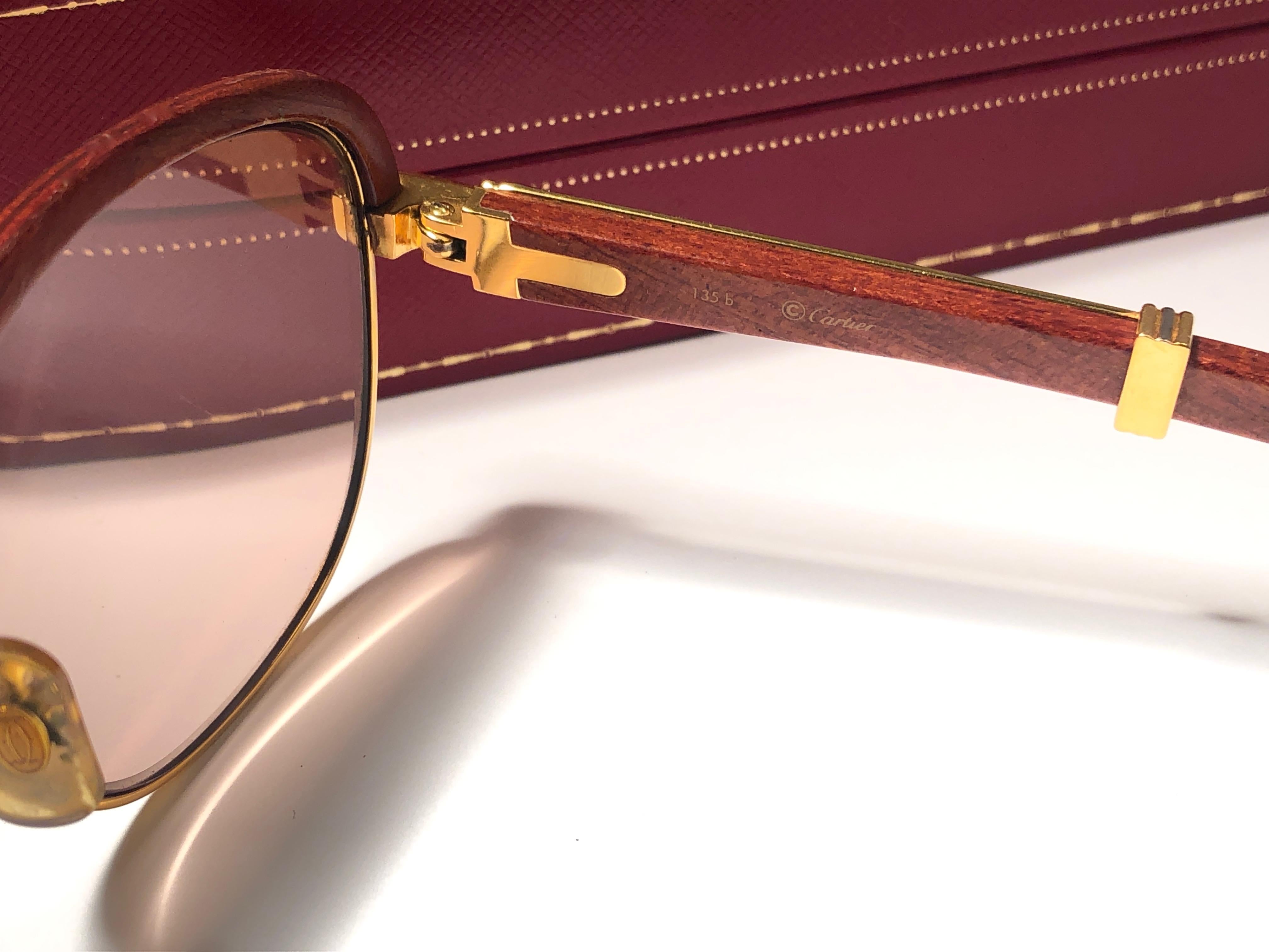Lunettes de soleil 56mm vintage Cartier Wood Malmaison en bois précieux et or 1