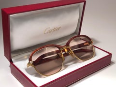 Cartier Wood Malmaison Precious Wood Palisander and Gold 56mm Sunglasses