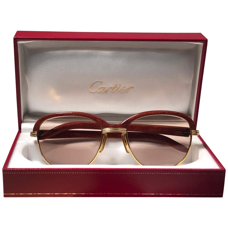 Cartier Wood Malmaison Precious Wood Palisander and Gold 56mm Sunglasses at 1stDibs