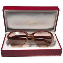 Vintage Cartier Wood Malmaison Precious Wood Palisander and Gold 56mm Sunglasses 