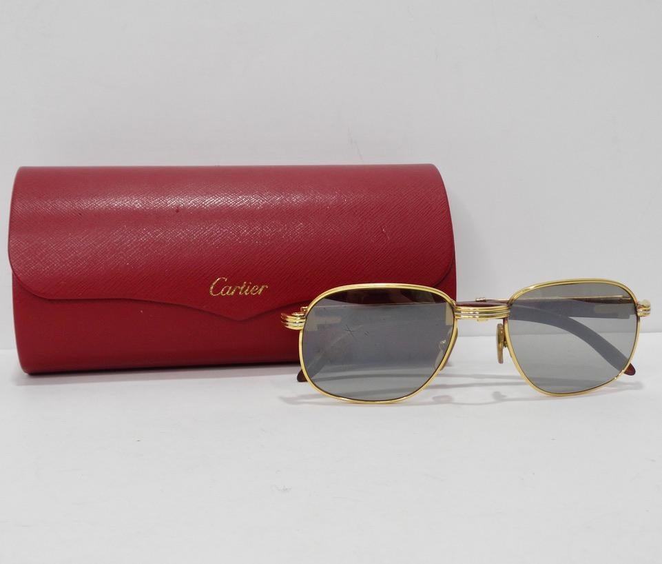Cartier Wood Monceau Gold & Wood Sunglasses Circa 1990 In Good Condition In Scottsdale, AZ