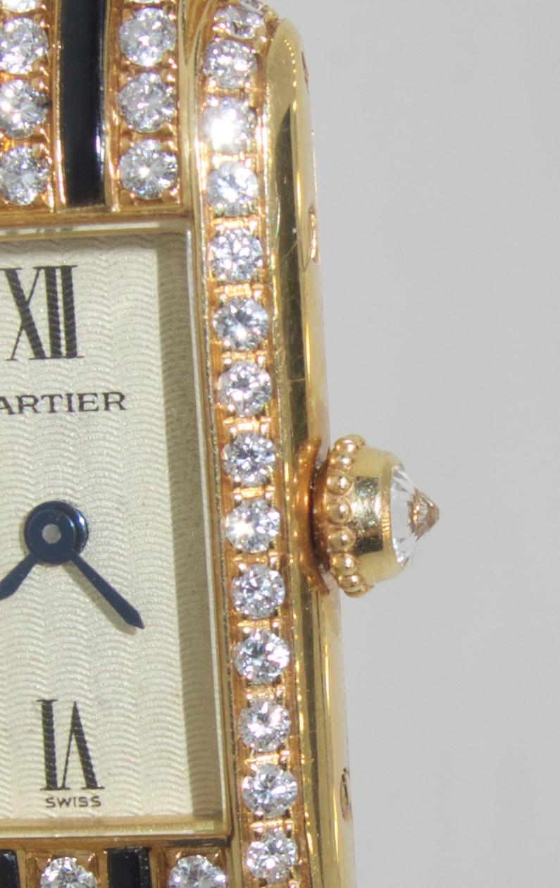 Women's or Men's Cartier Wristwatch with Diamonds and Black Enamel