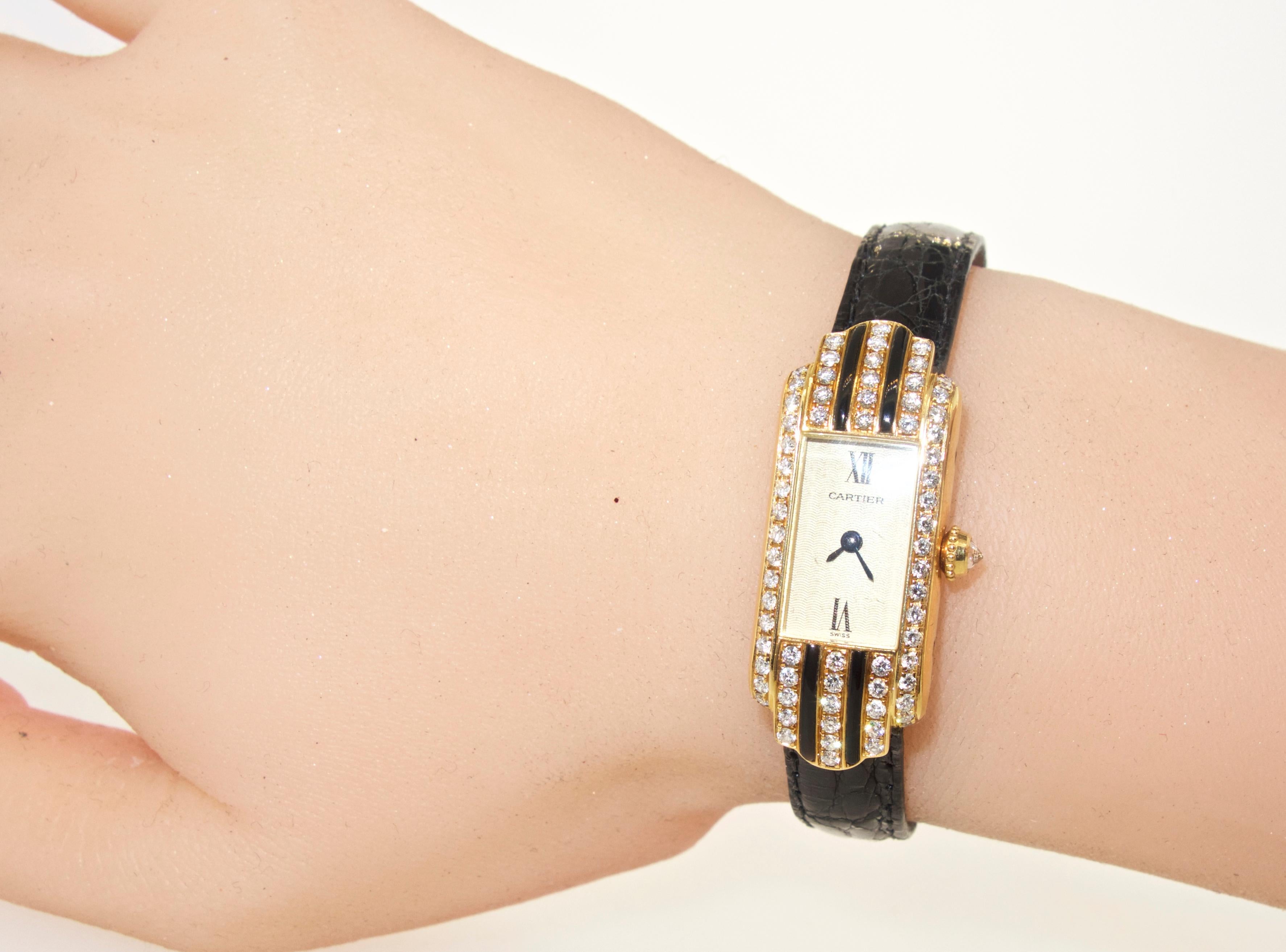 Cartier Wristwatch with Diamonds and Black Enamel 1