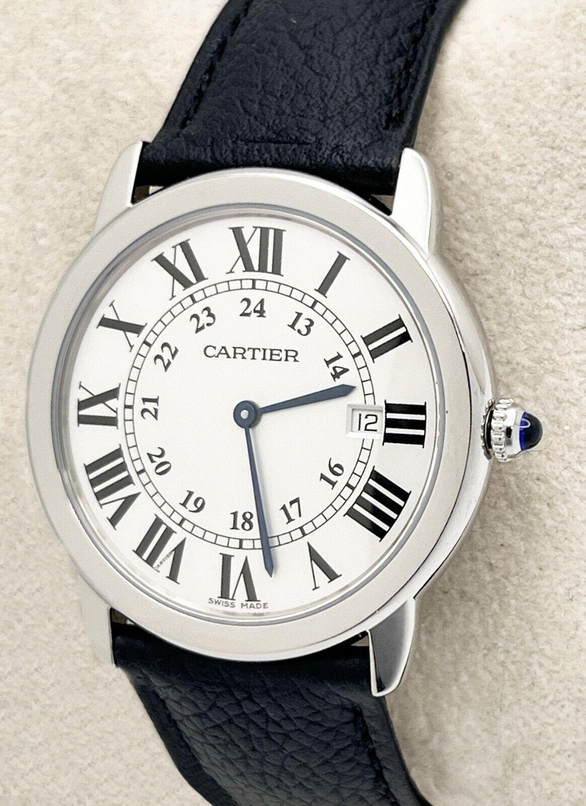 Cartier WSRN0029 Ref 4319 Ronde Solo Edelstahl Lederarmband 2021 im Zustand „Hervorragend“ in San Diego, CA