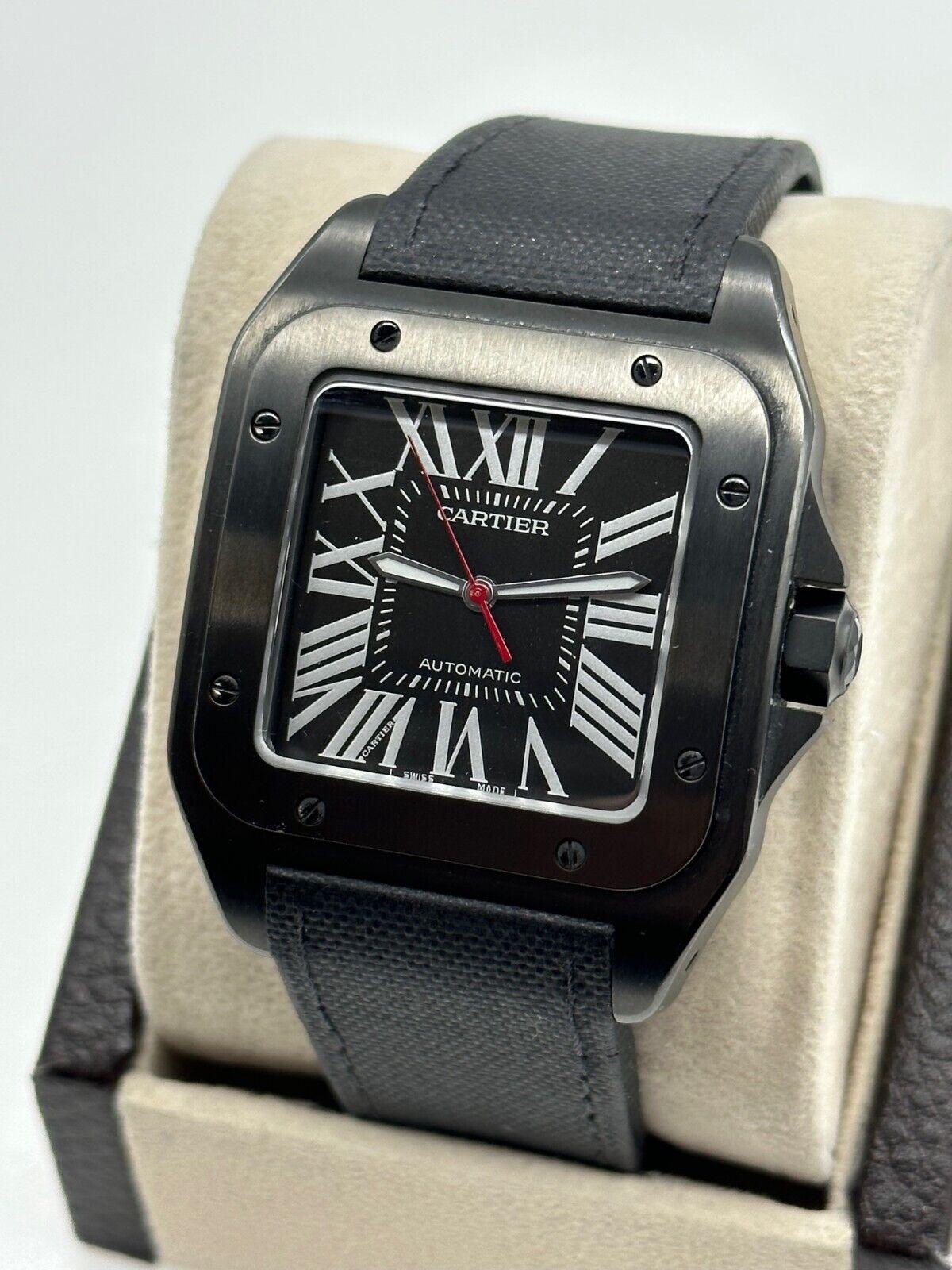 Cartier WSSA0006 Ref 3774 Santos 100 Kohlenstoff ADLC beschichtetes Stahlkastenpapier 2017 im Zustand „Hervorragend“ in San Diego, CA