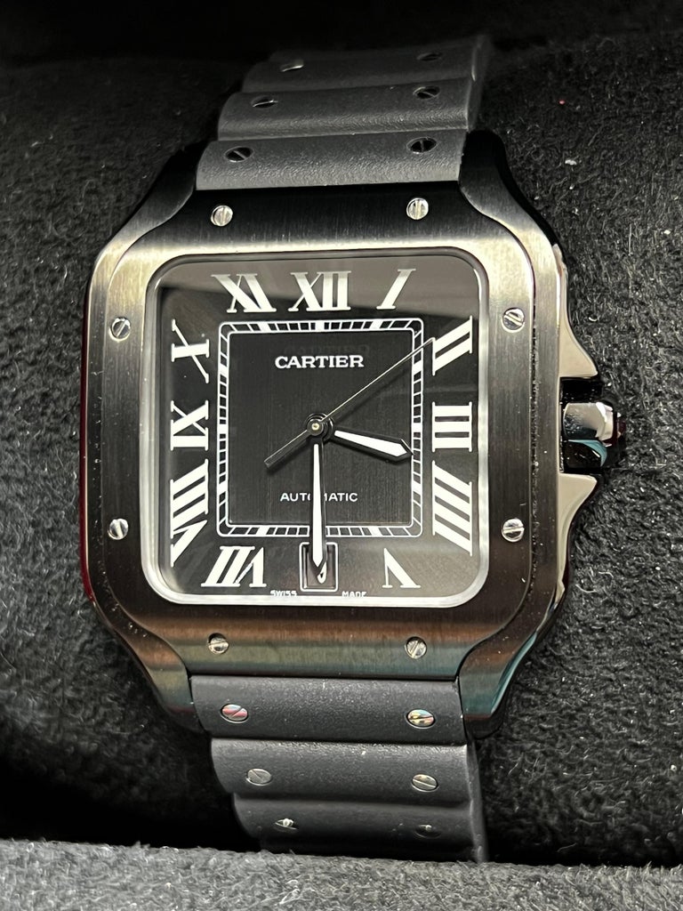 Cartier WSSA0039 Ref 4072 Large Santos Black Rubber Strap Box
