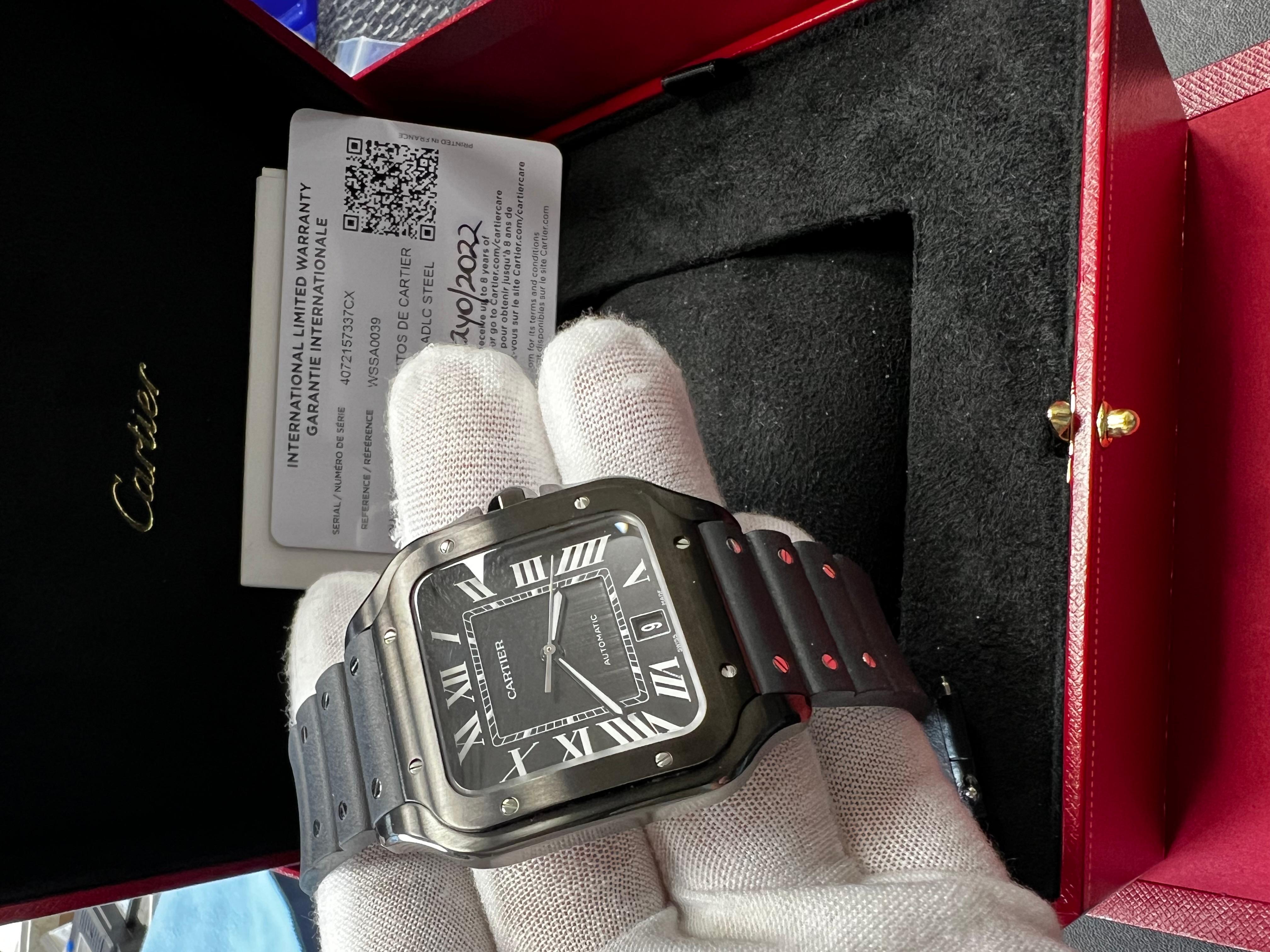 Cartier WSSA0039 Ref 4072 Große Santos Schwarz Kautschukband Box Papier 2022 1