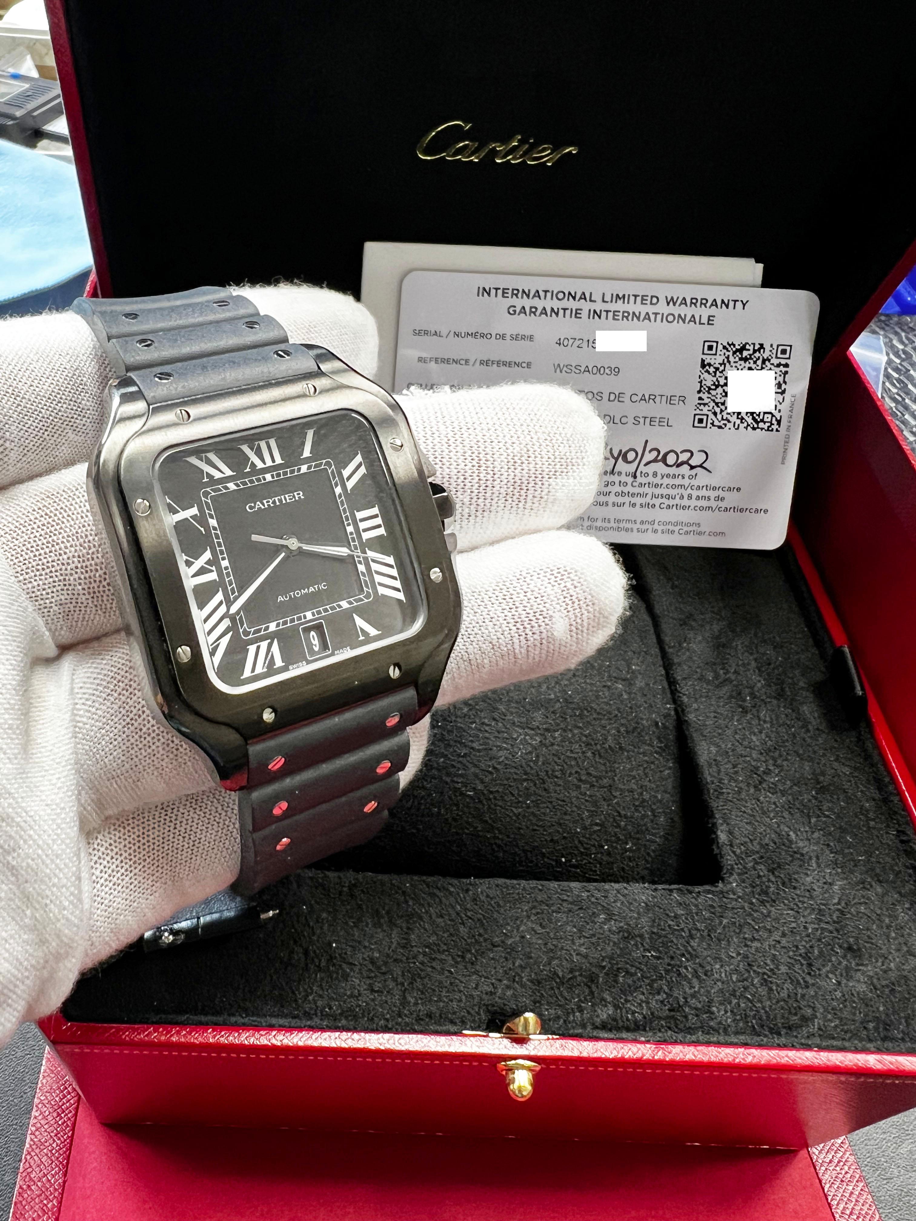 Cartier WSSA0039 Ref 4072 Große Santos Schwarz Kautschukband Box Papier 2022 2