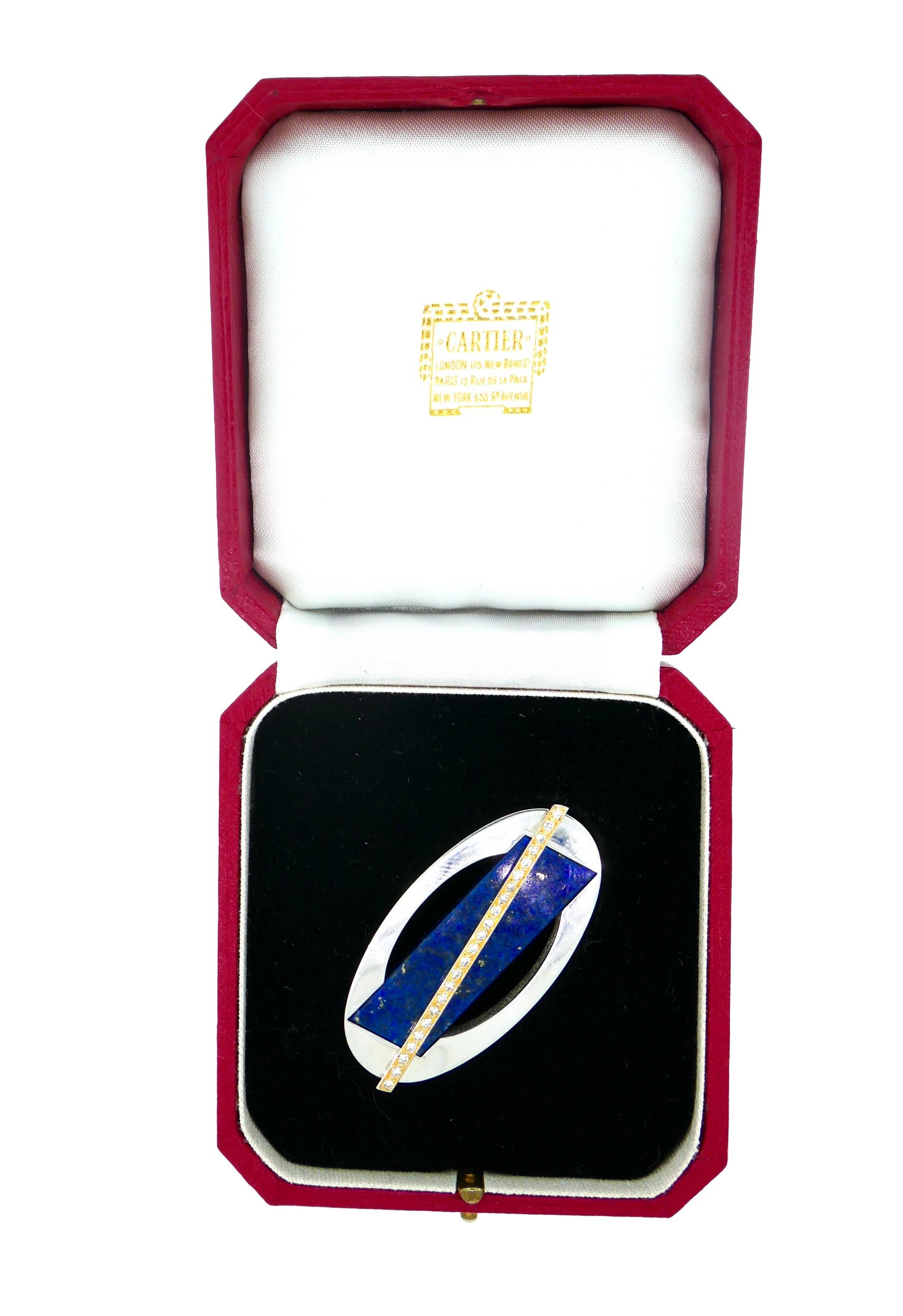 Cartier Yellow and White Gold Diamond and Lapis Brooch For Sale 6