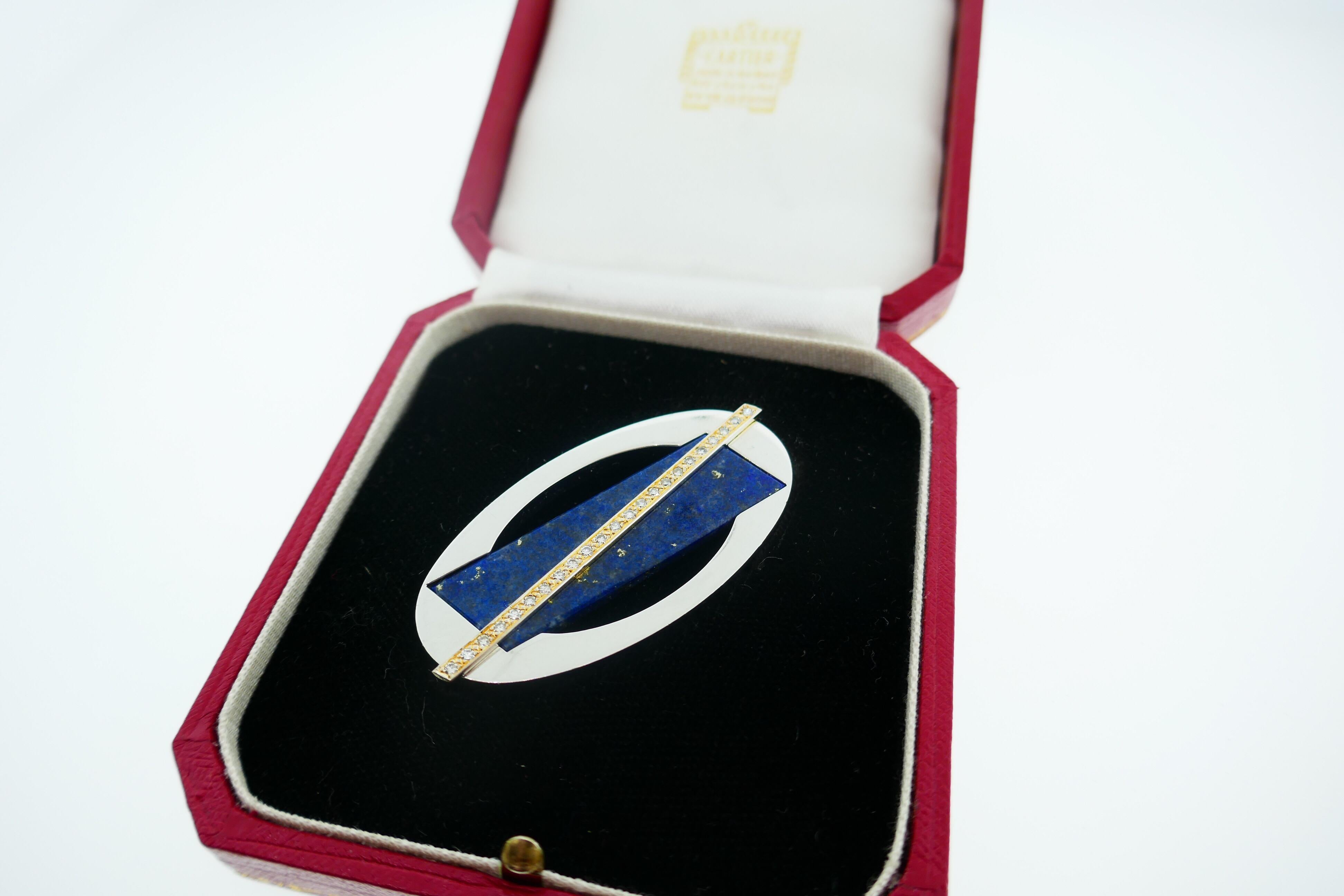 Cartier Yellow and White Gold Diamond and Lapis Brooch For Sale 7