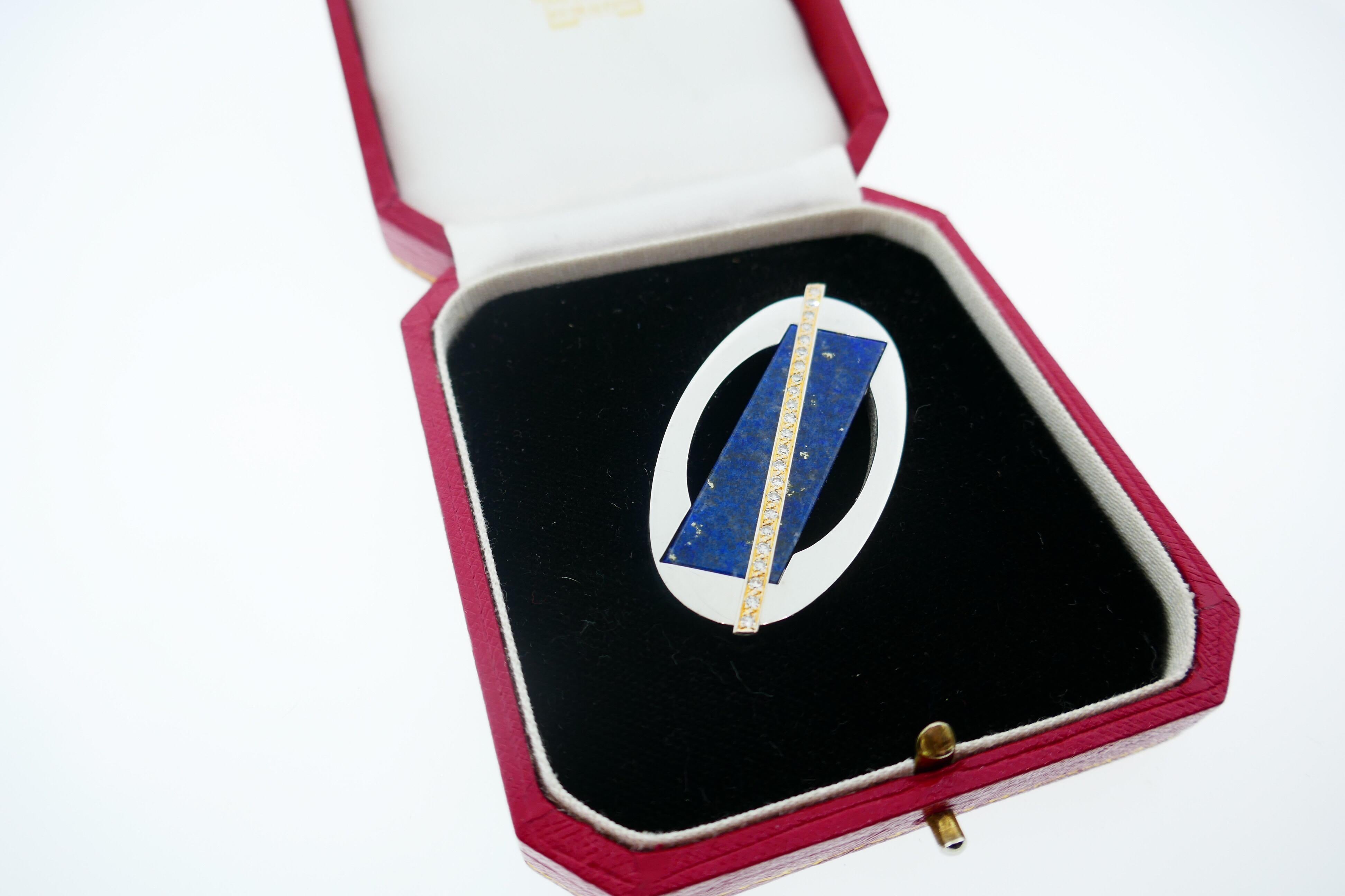 Cartier Yellow and White Gold Diamond and Lapis Brooch For Sale 8