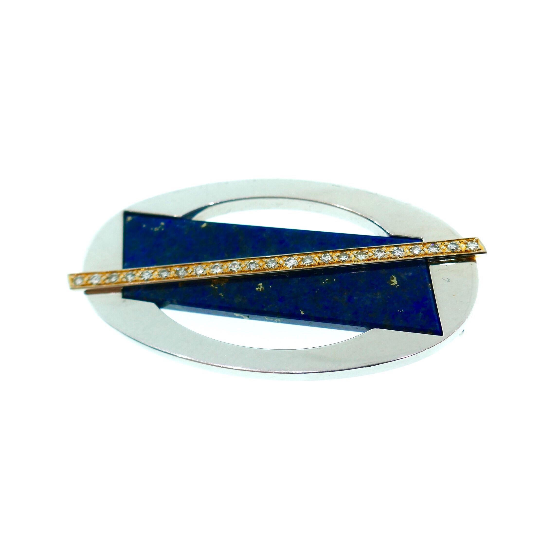 Cartier Yellow and White Gold Diamond and Lapis Brooch In Excellent Condition For Sale In Beverly Hills, CA