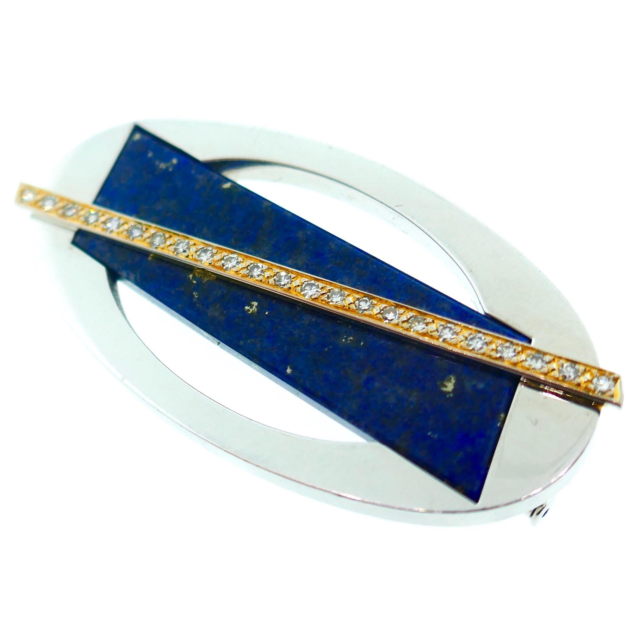 Cartier Brosche aus Gelb- und Weißgold mit Diamanten und Lapis Lazuli im Angebot 1