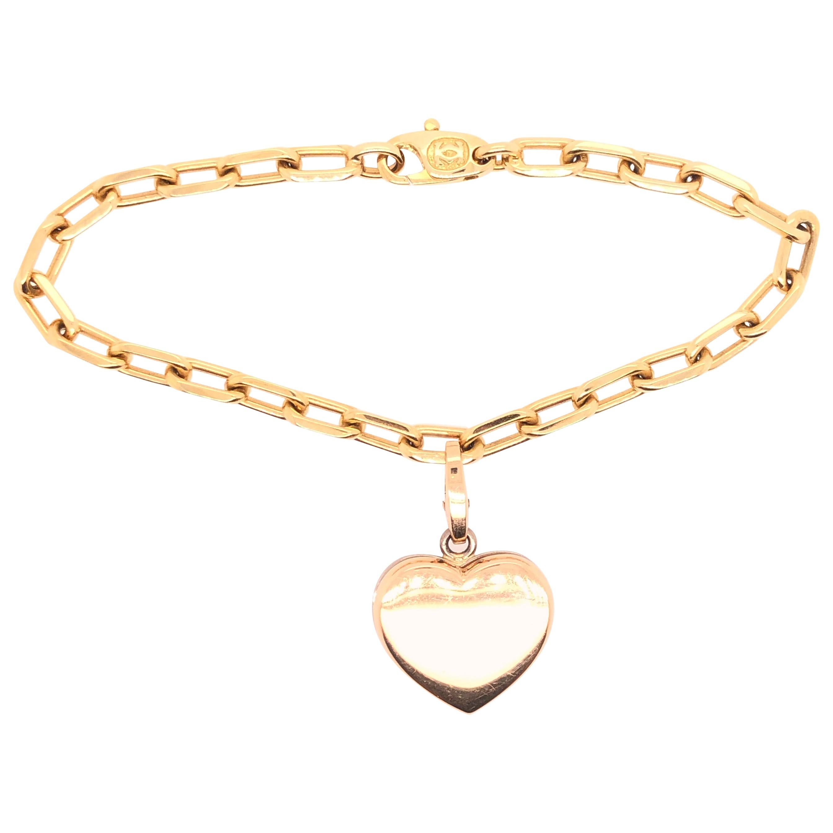 Cartier Yellow and White Gold Heart Charm on Yellow Gold Chain Bracelet