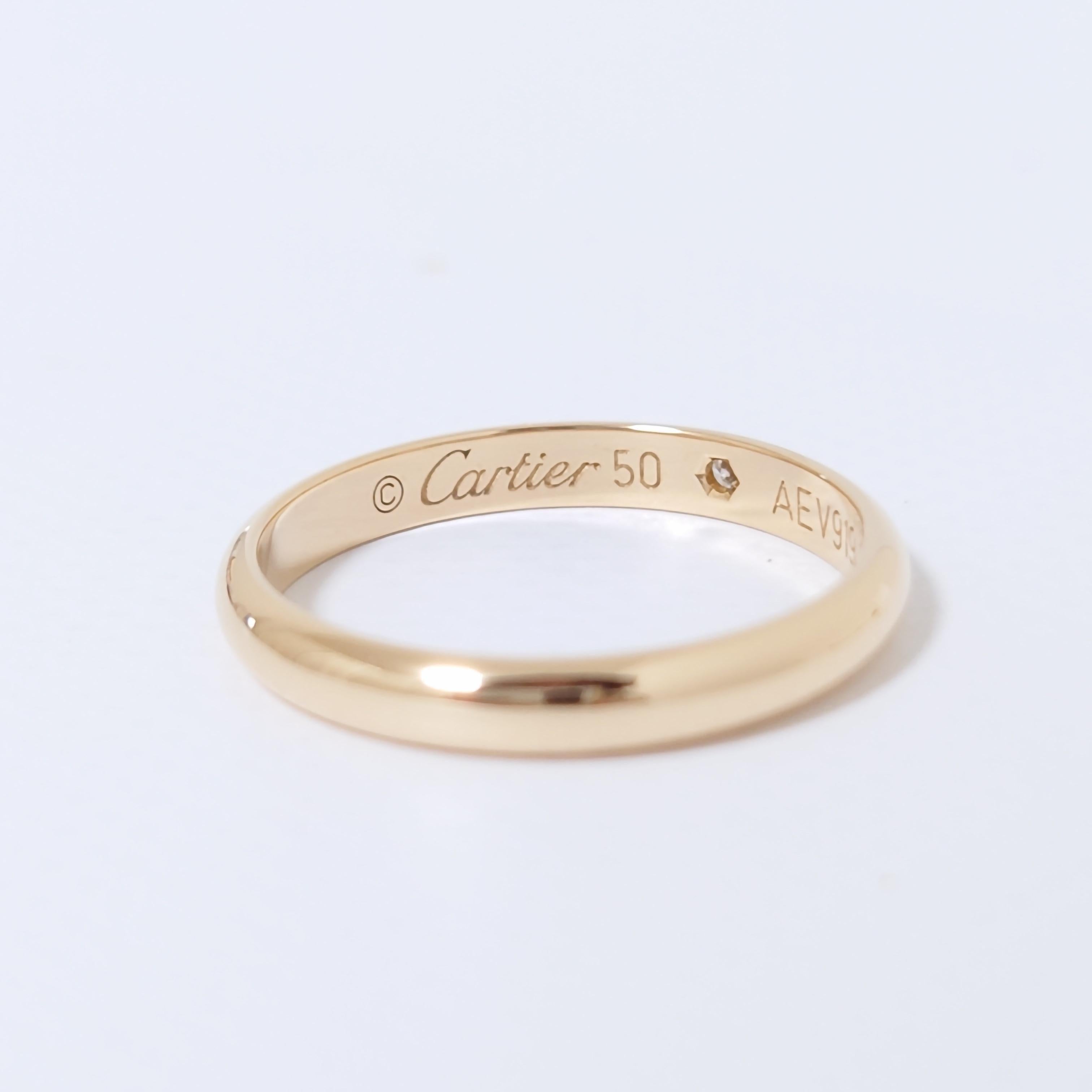 Cartier Yellow Gold 1P Diamond Wedding Band Ring 18KYG AU750 US5.25 In Excellent Condition In Hokkaido, JP