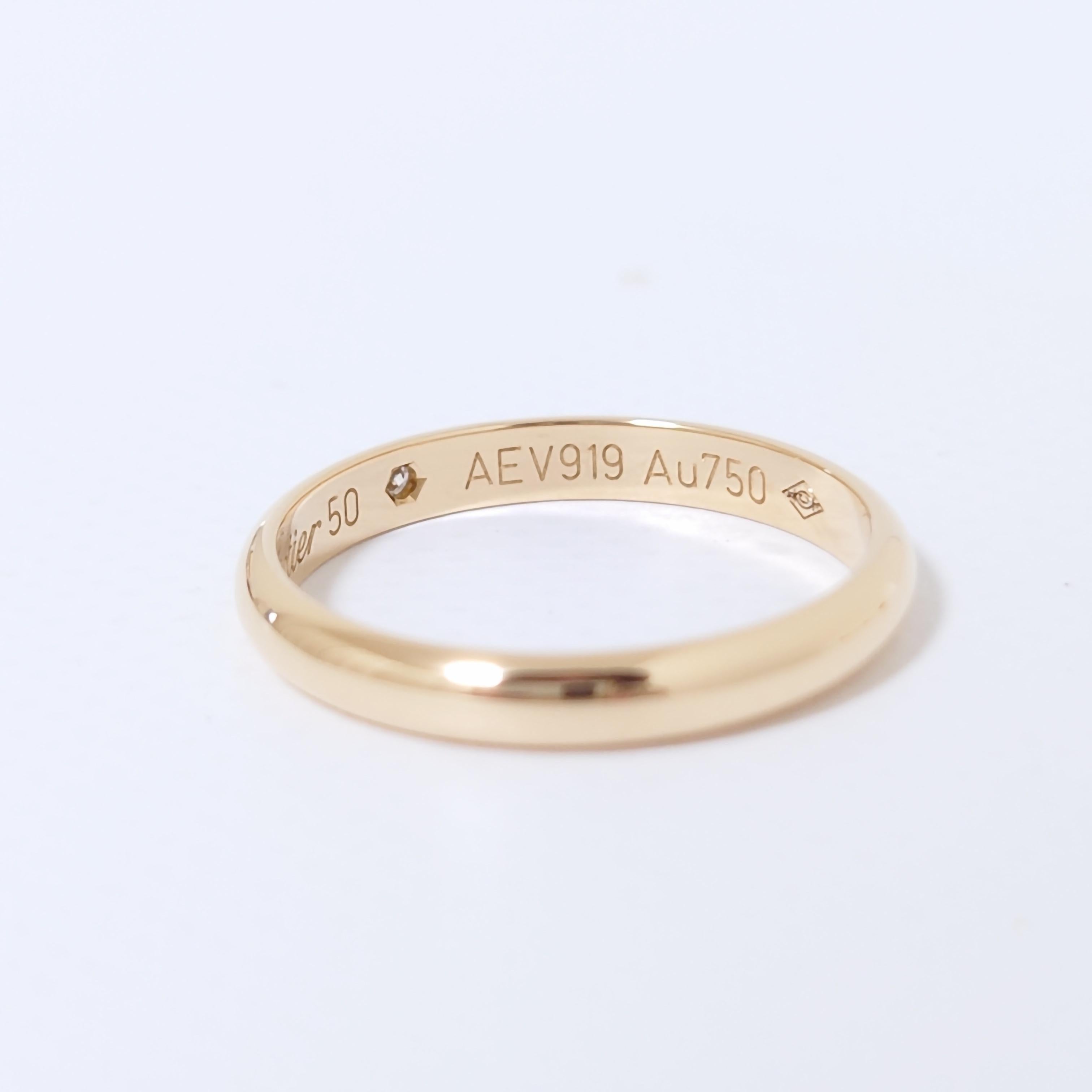 Women's or Men's Cartier Yellow Gold 1P Diamond Wedding Band Ring 18KYG AU750 US5.25
