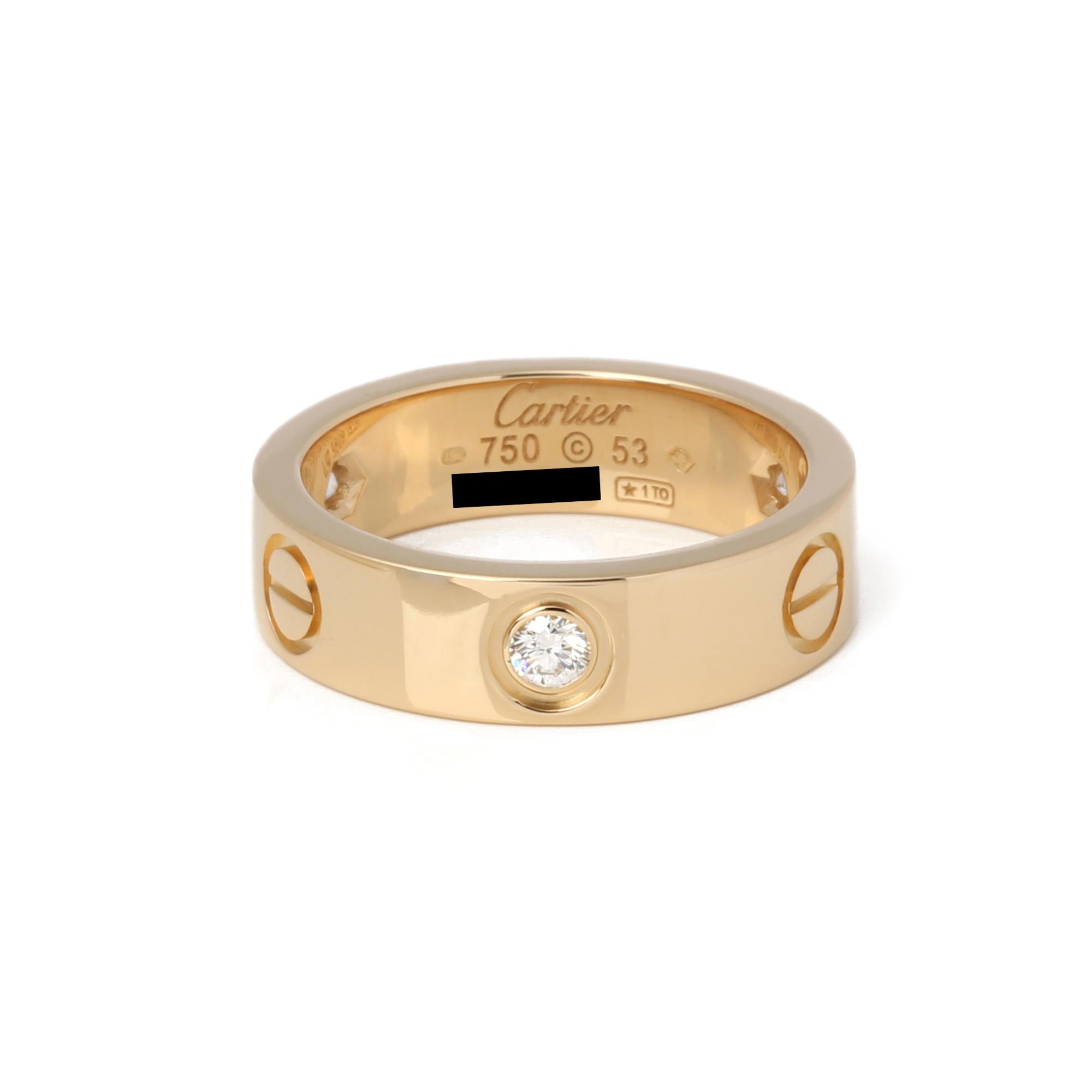 Cartier Yellow Gold 3 Diamond Love Ring In Good Condition In Bishop's Stortford, Hertfordshire