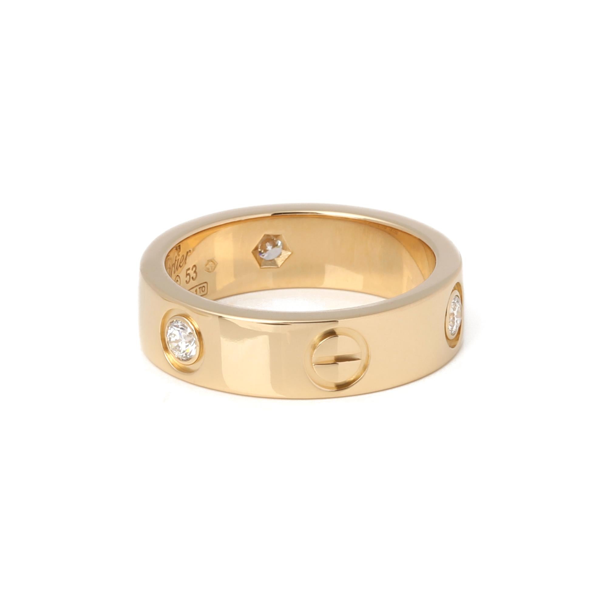 Women's or Men's Cartier Yellow Gold 3 Diamond Love Ring