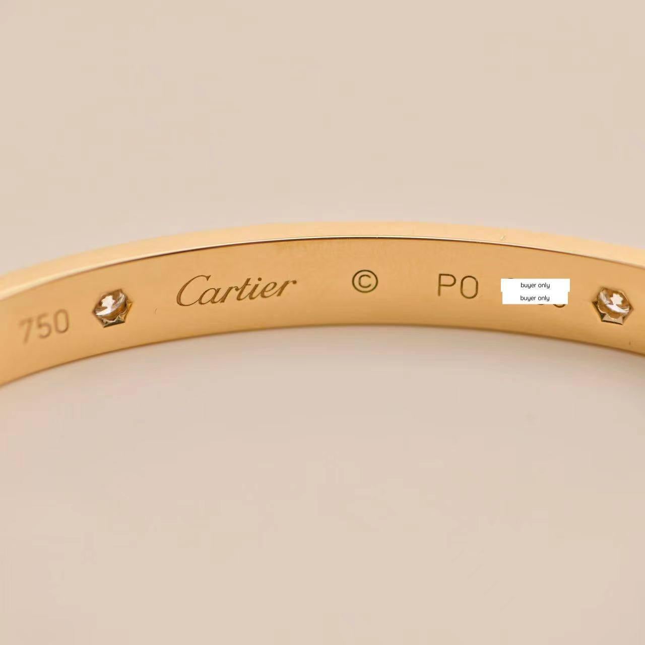 Women's or Men's Cartier Yellow Gold 4 Diamond Love Bracelet Size 18 For Sale