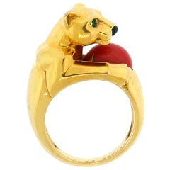 Cartier Yellow Gold and Coral Panther Ring