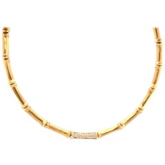 Vintage Cartier Yellow Gold and Diamond Bamboo Necklace