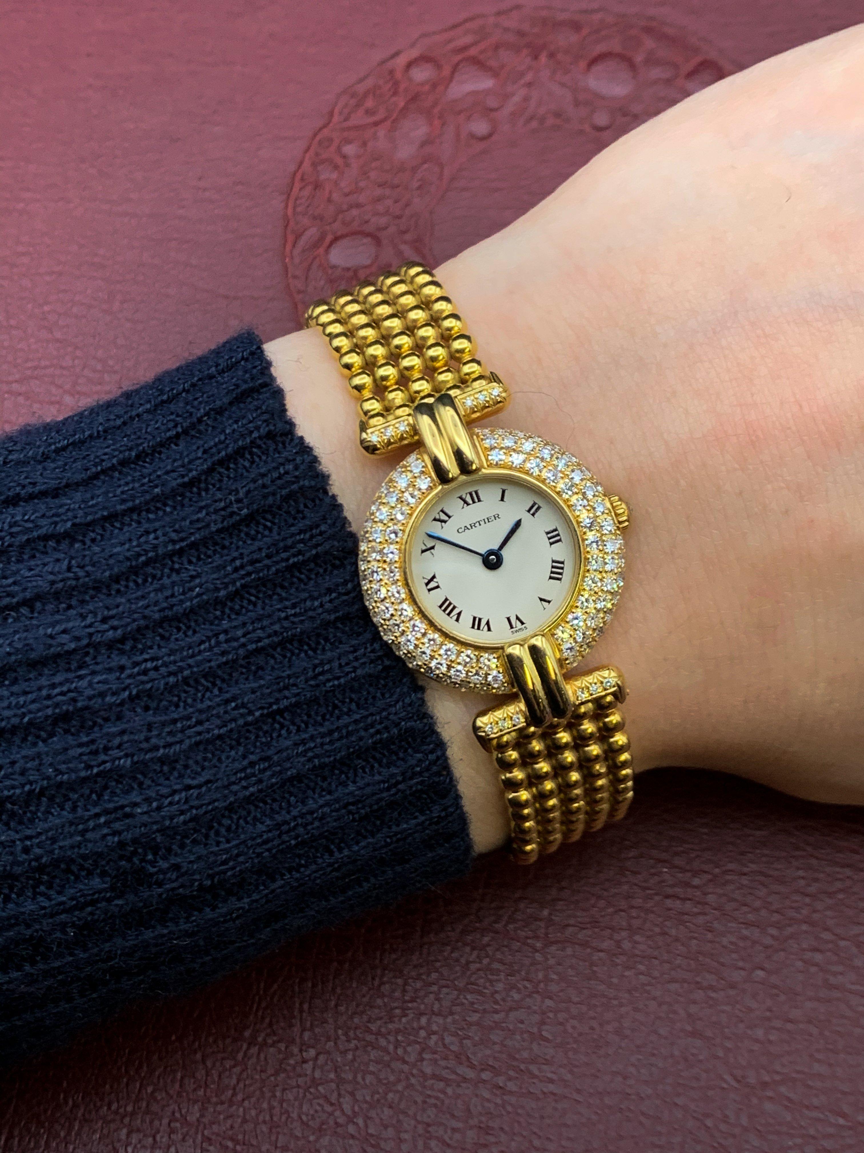 Brilliant Cut Cartier Yellow Gold and Diamond Colisee Wristwatch with Bracelet