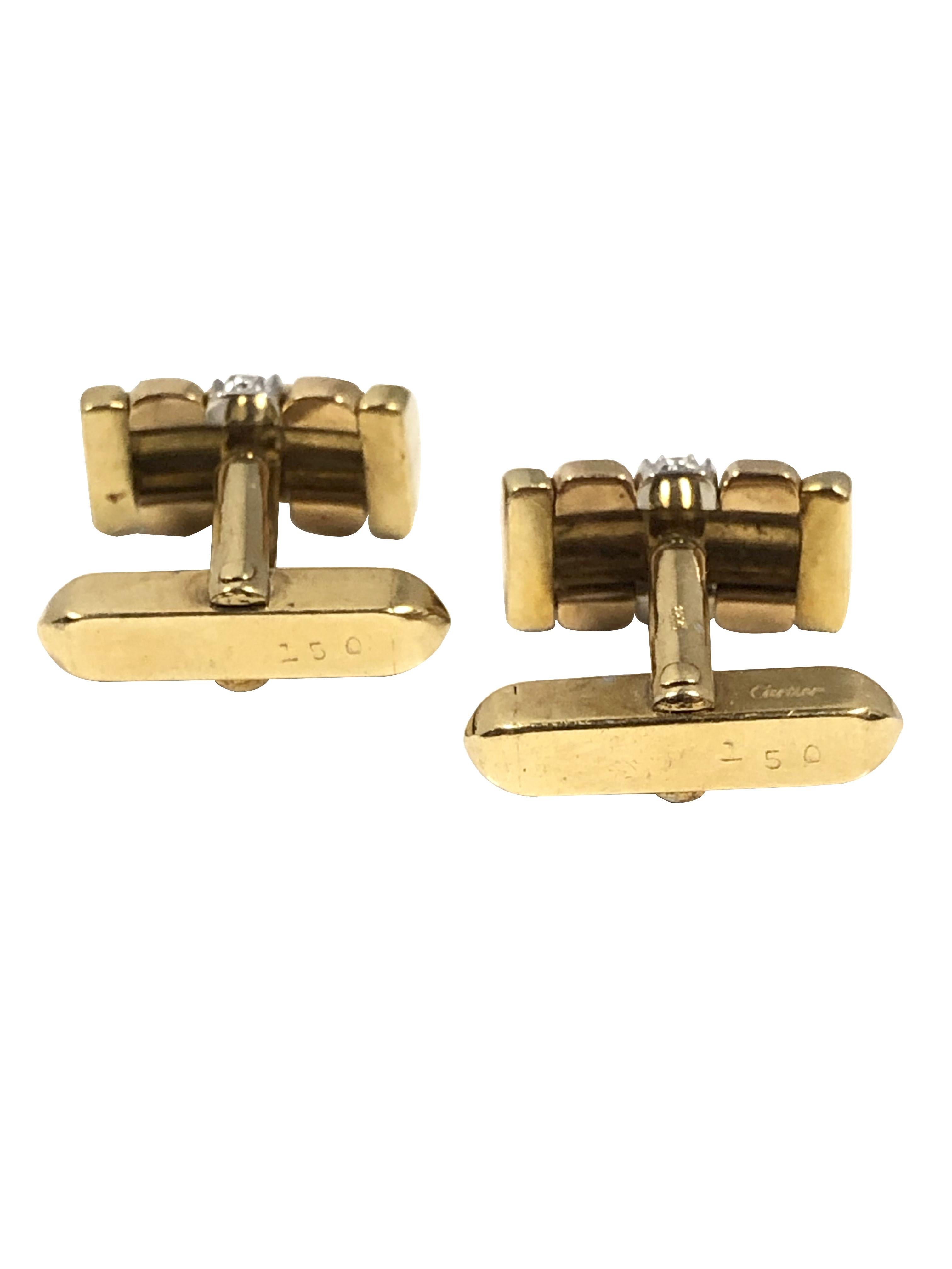 Round Cut Cartier Yellow Gold and Diamond Cufflinks For Sale
