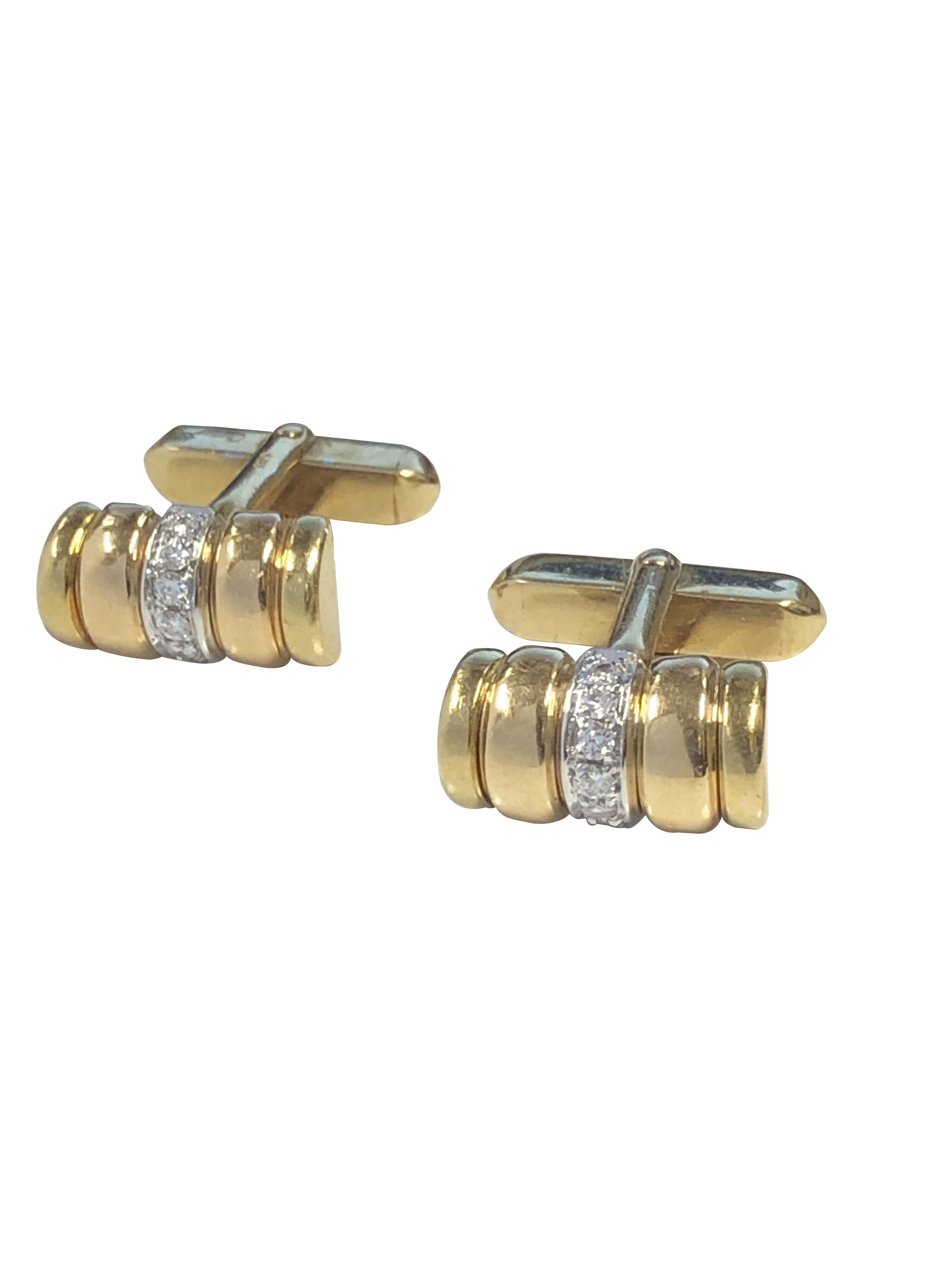 Cartier Yellow Gold and Diamond Cufflinks In Excellent Condition For Sale In Chicago, IL