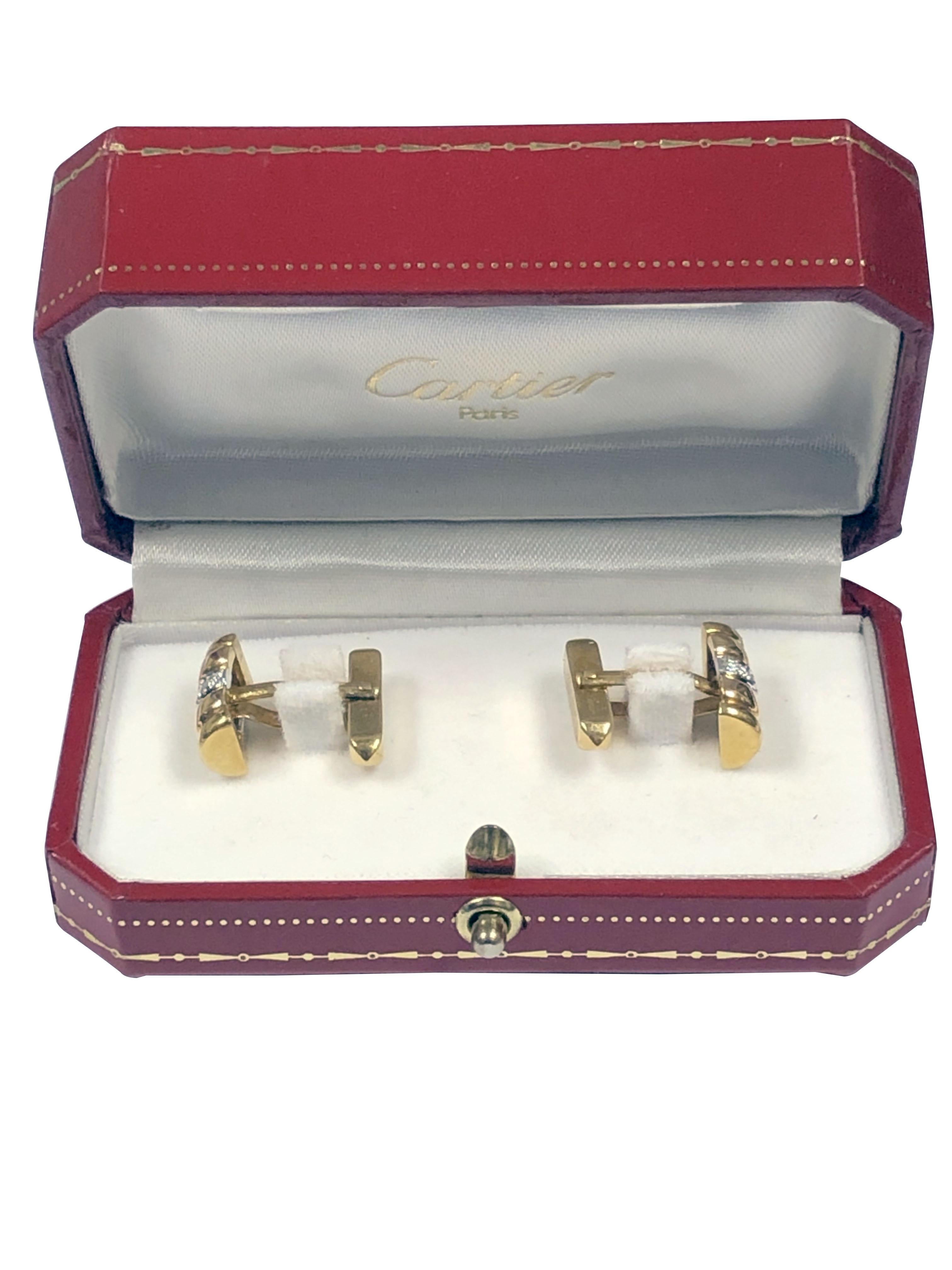 Women's or Men's Cartier Yellow Gold and Diamond Cufflinks For Sale