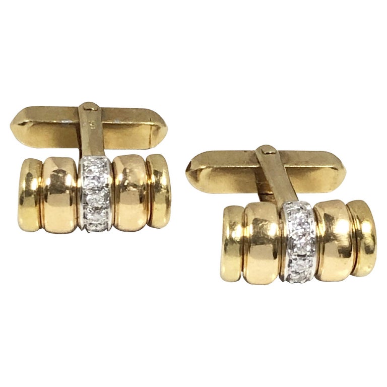Cartier Yellow Gold and Diamond Cufflinks For Sale at 1stDibs